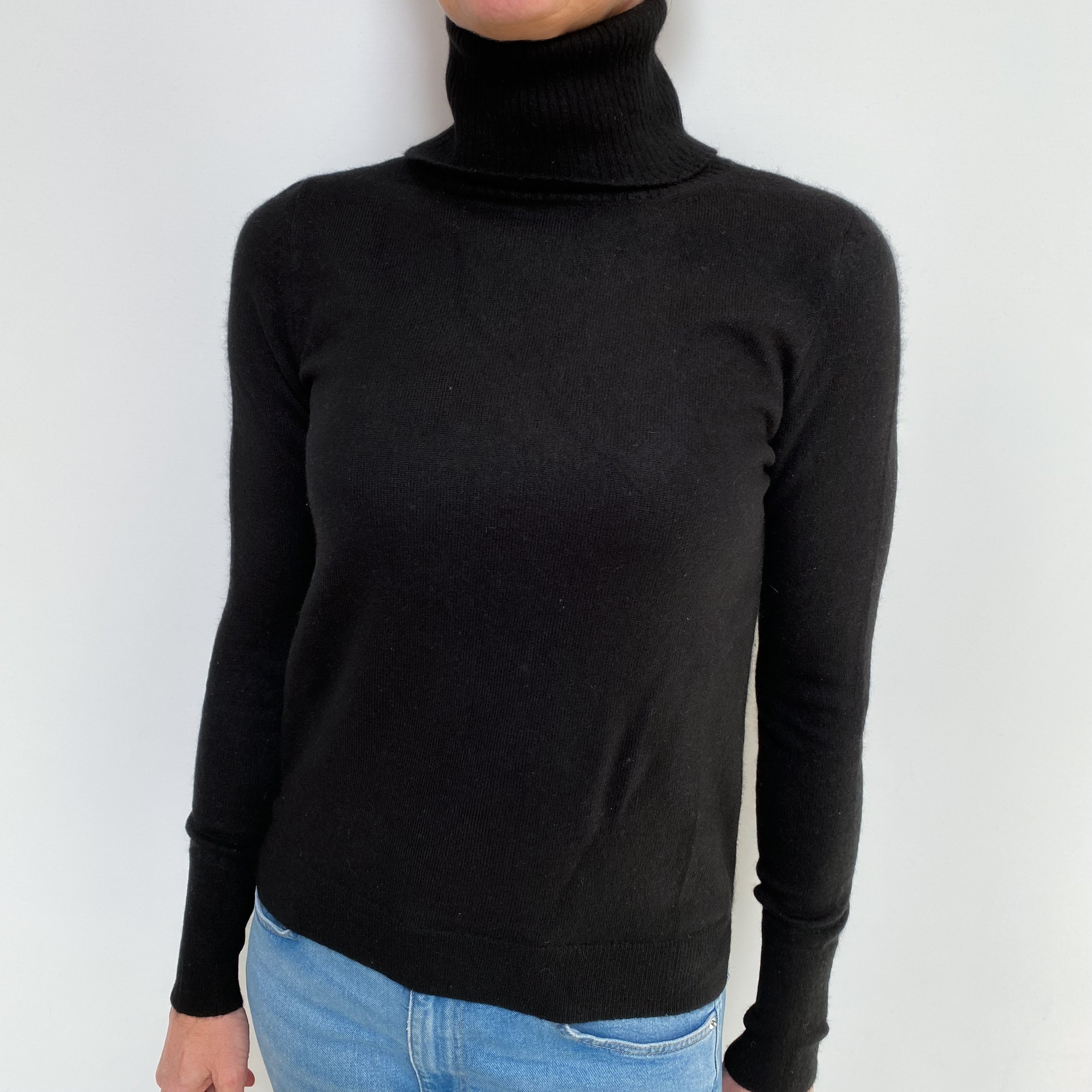 Black Cashmere Polo Neck Jumper Small