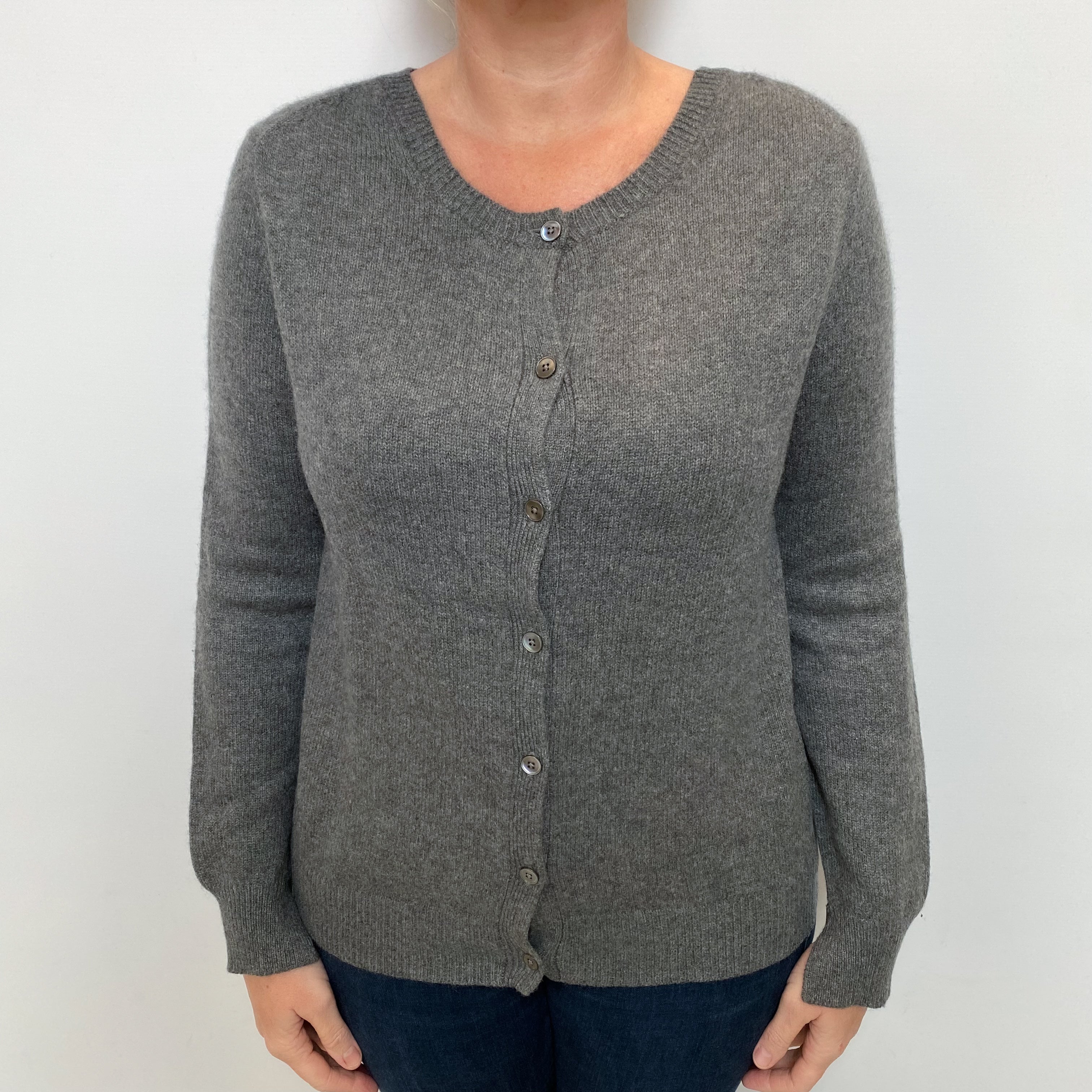 Slate Grey Cashmere Crew Neck Cardigan Large