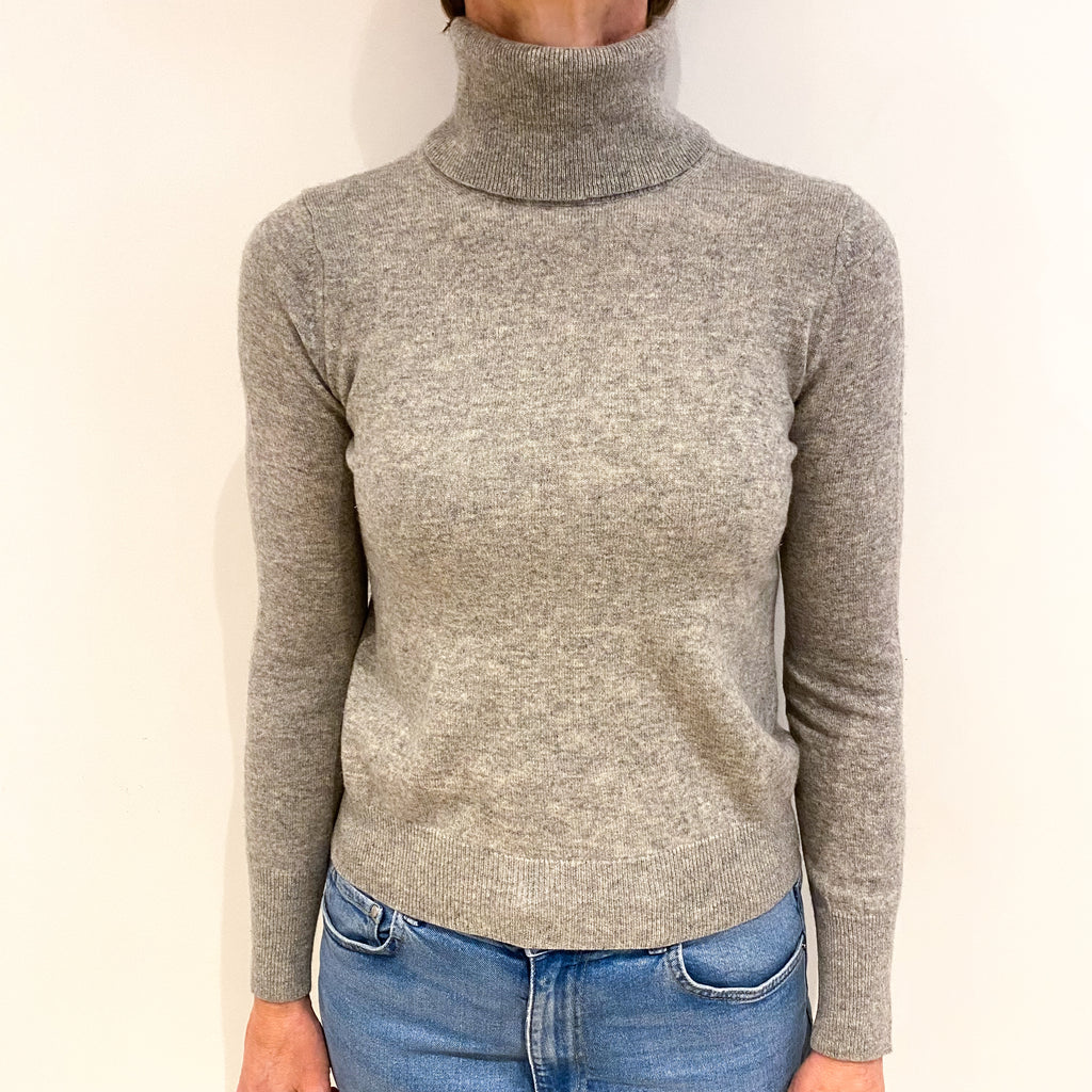 Smoke Grey Cashmere Polo Neck Jumper Small