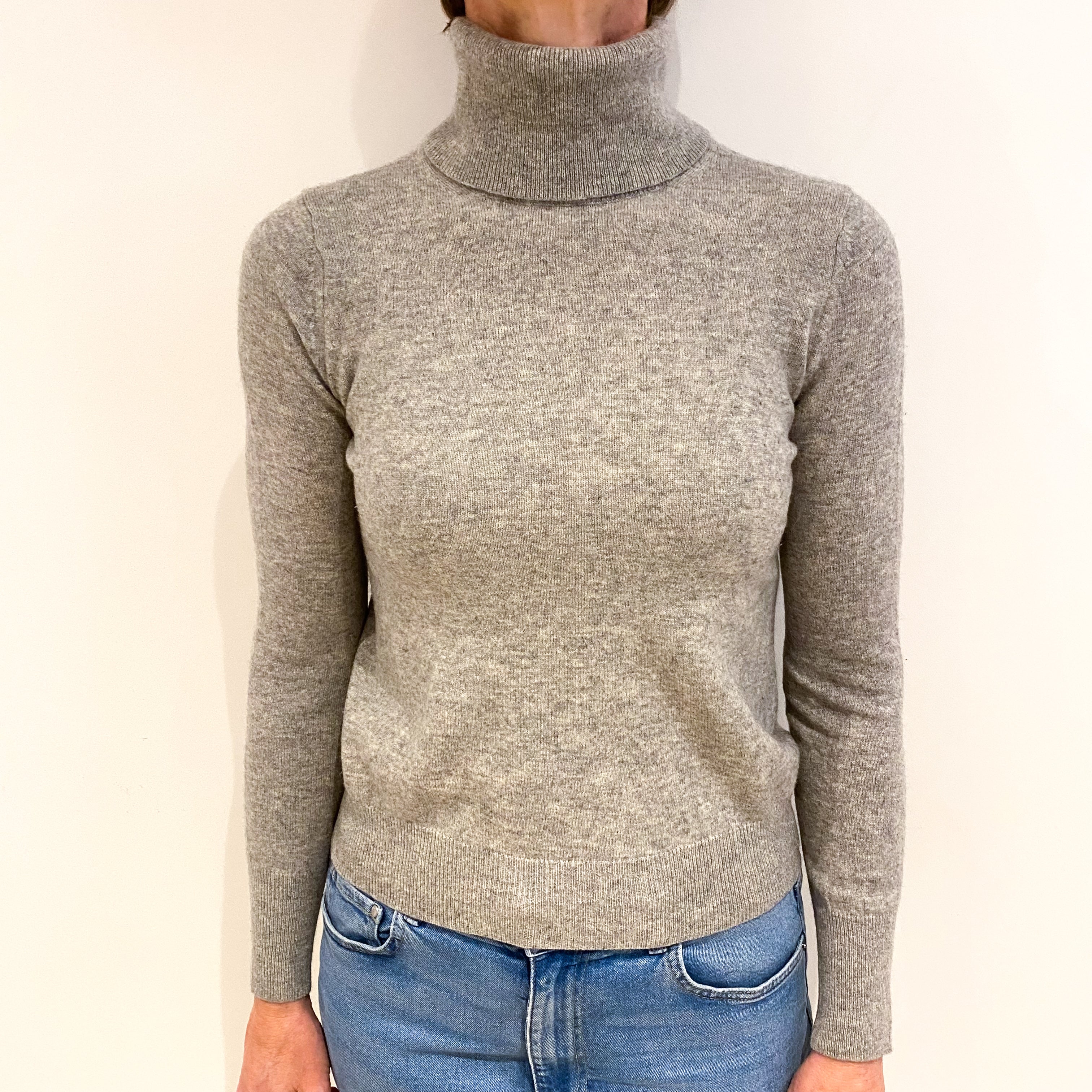 Smoke Grey Cashmere Polo Neck Jumper Small