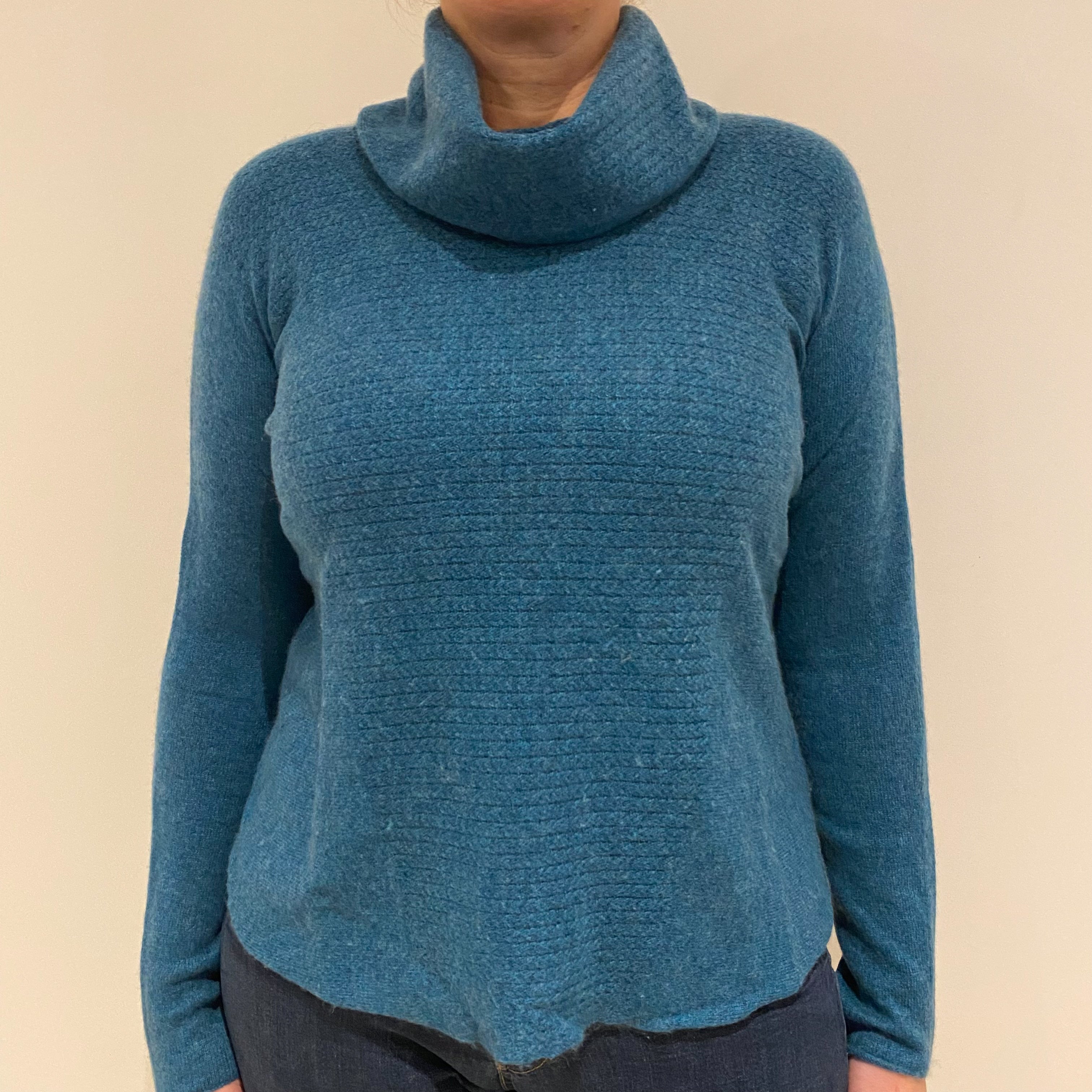 Deep Sea Green Cashmere Cowl Neck Jumper Large