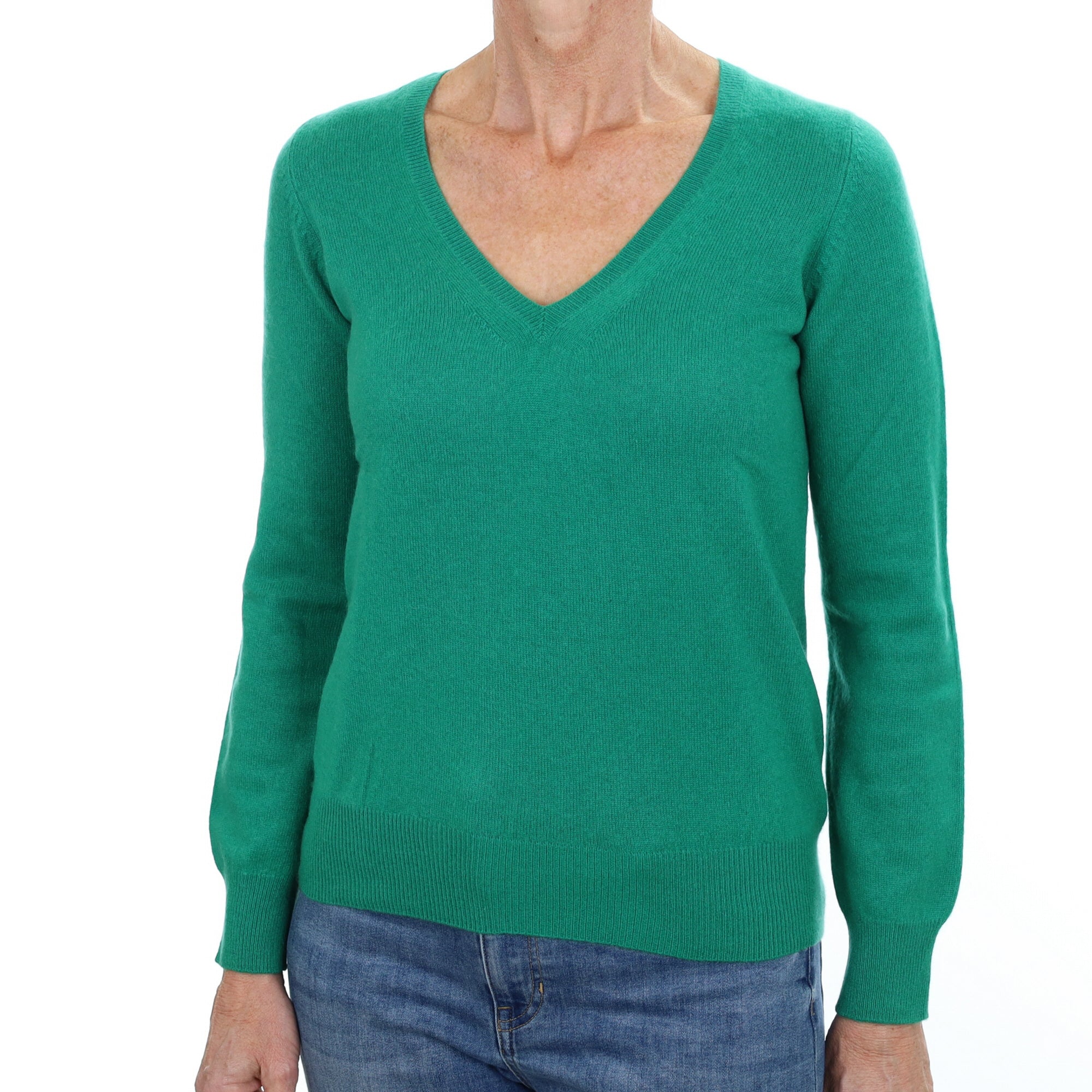 Lincoln Green Cashmere V Neck Jumper Small
