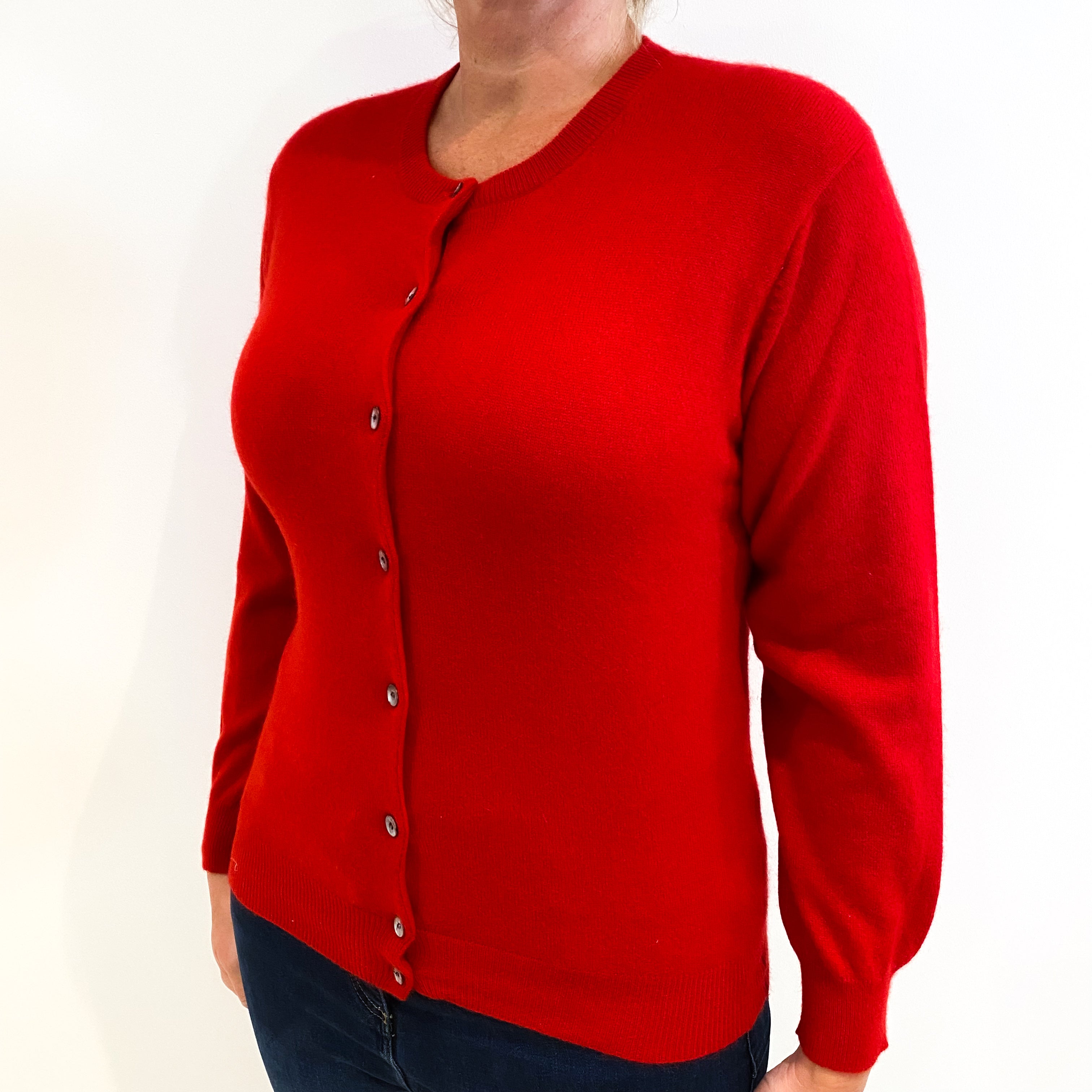 Post Box Red Cashmere Crew Neck Cardigan Large