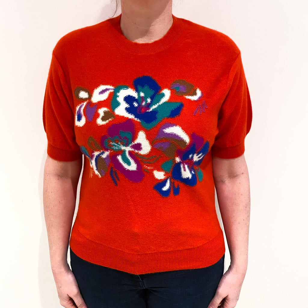Eric Bompard Floral Cashmere Short Sleeved Crew Neck Jumper Large