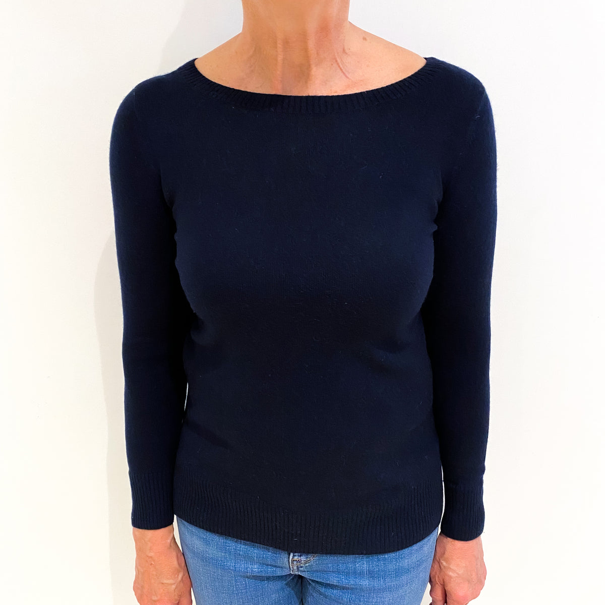 Navy Blue Cashmere Scoop Neck Jumper Medium