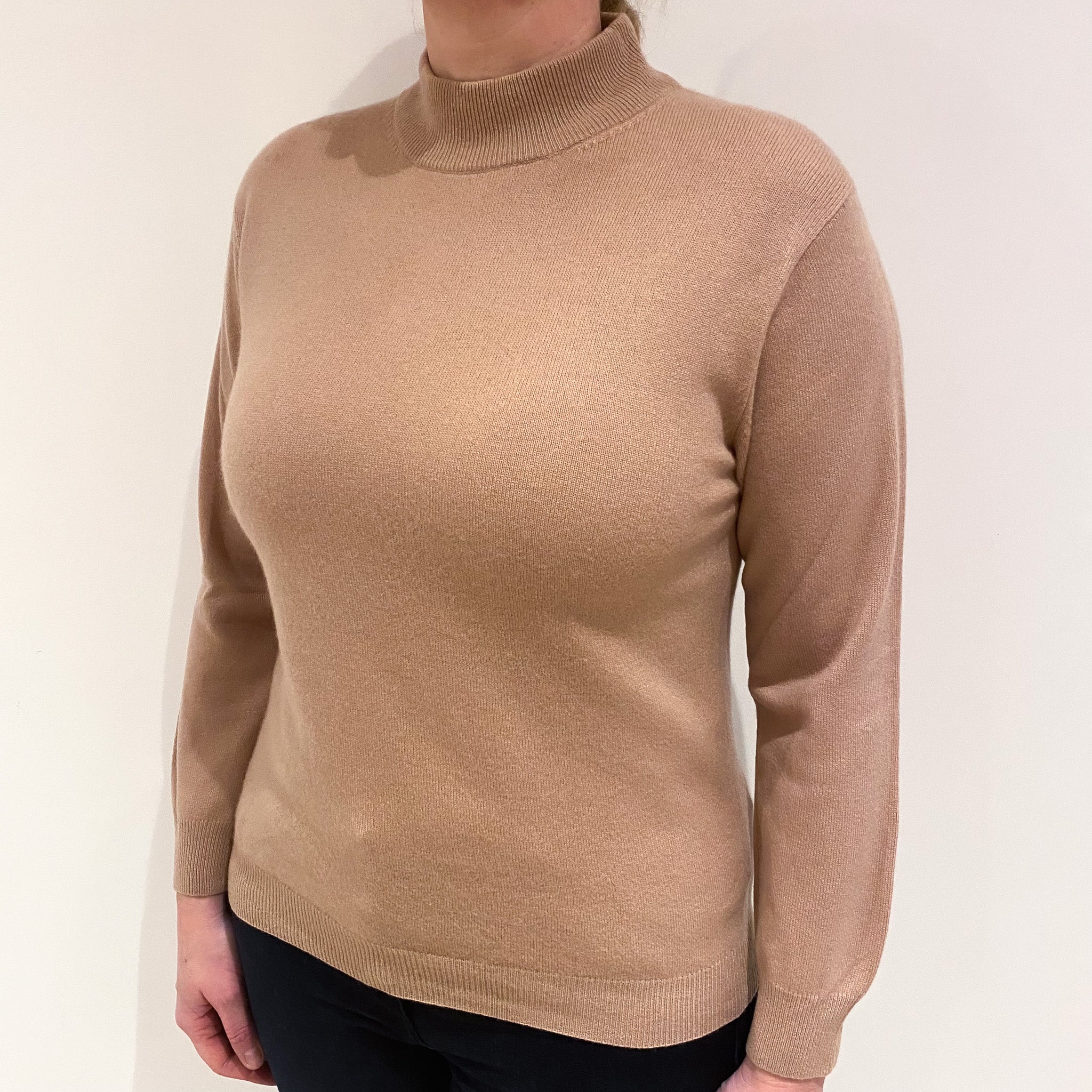 Caramel Brown Cashmere Turtle Neck Jumper Large