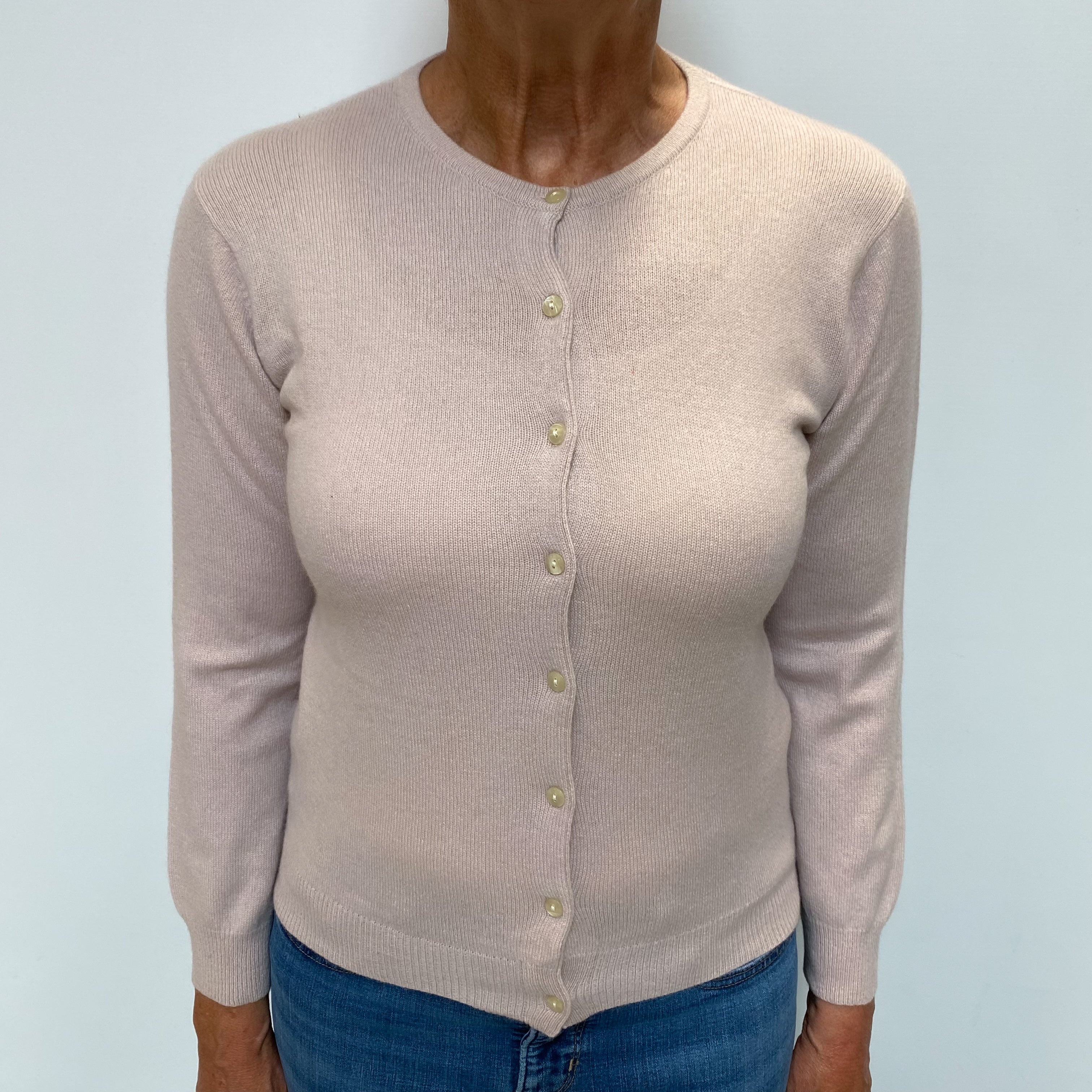 Pale Dusky Pink Cashmere Crew Neck Cardigan Medium
