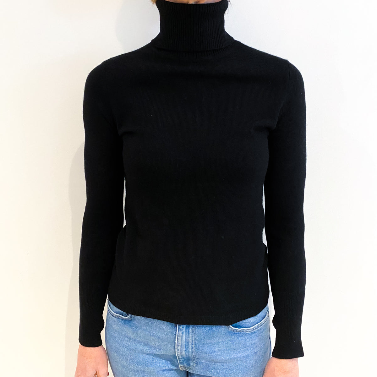 Black Cashmere Polo Neck Jumper Small