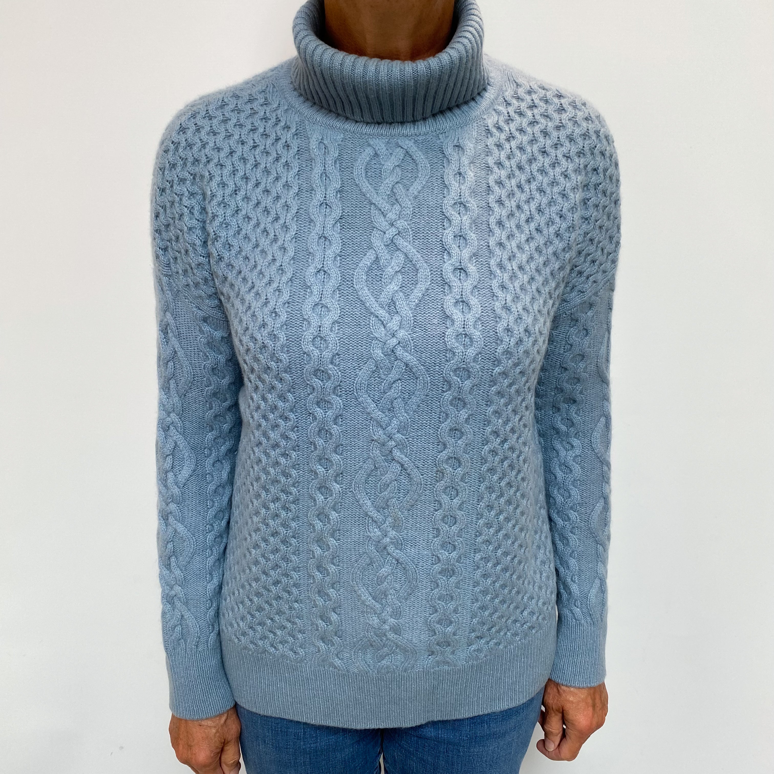 Denim Blue Cashmere Polo Neck Jumper Medium