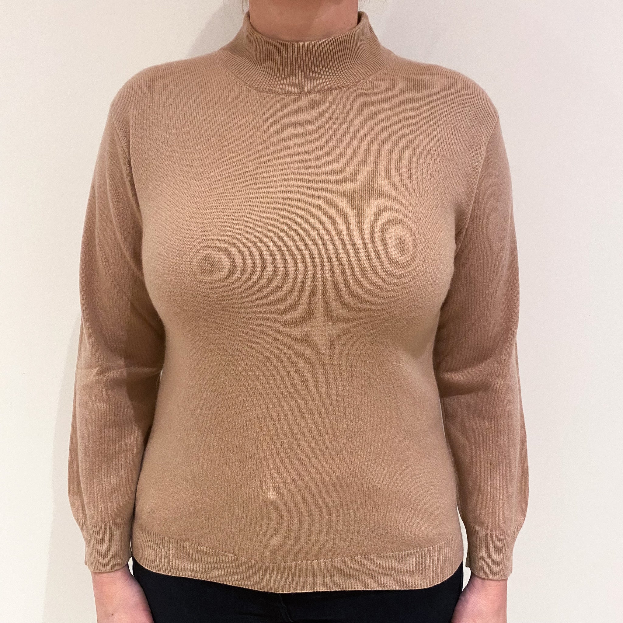 Caramel Brown Cashmere Turtle Neck Jumper Large