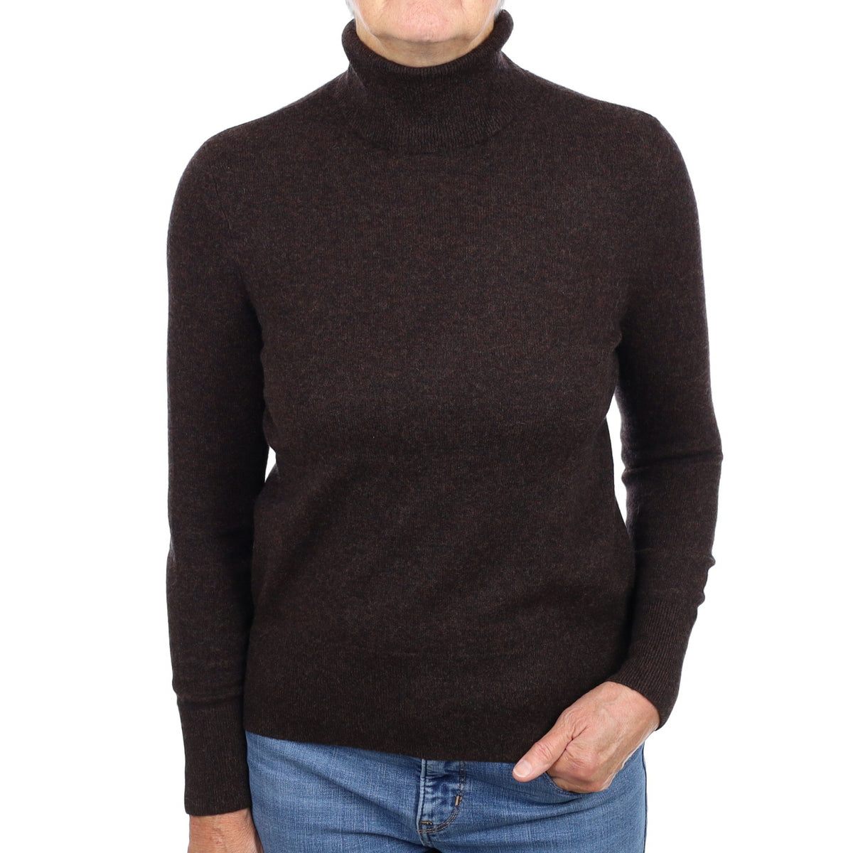 Pepper Corn Brown Cashmere Polo Neck Jumper Medium