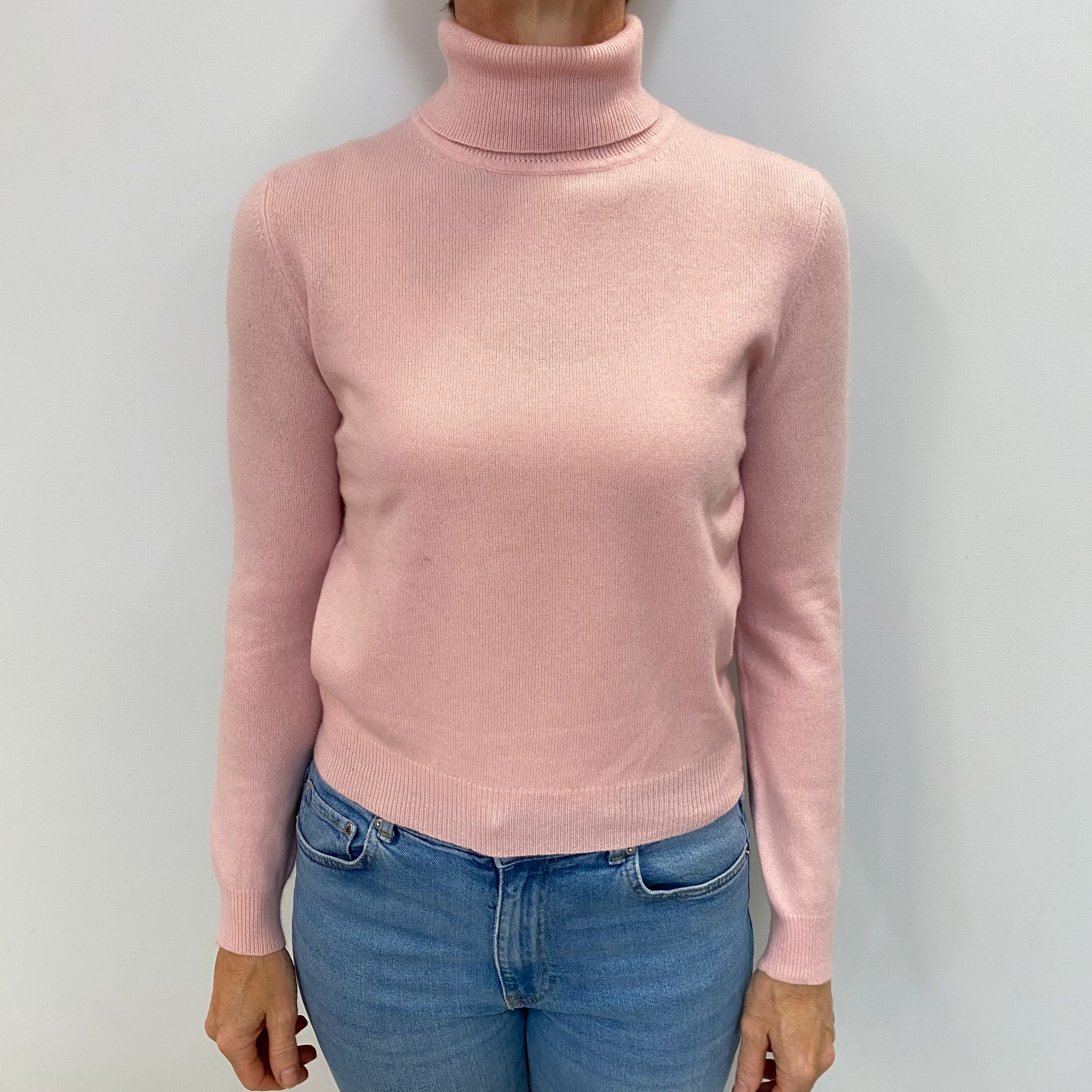 Baby Pink Cashmere Polo Neck Jumper Small