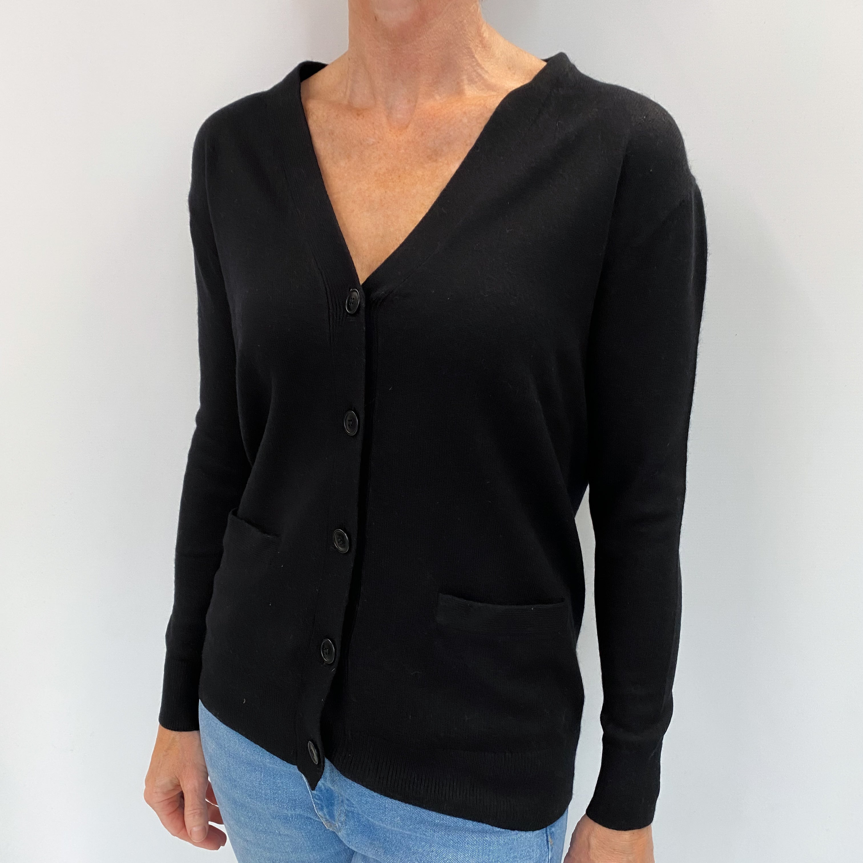 Black Cashmere V Neck Cardigan Small