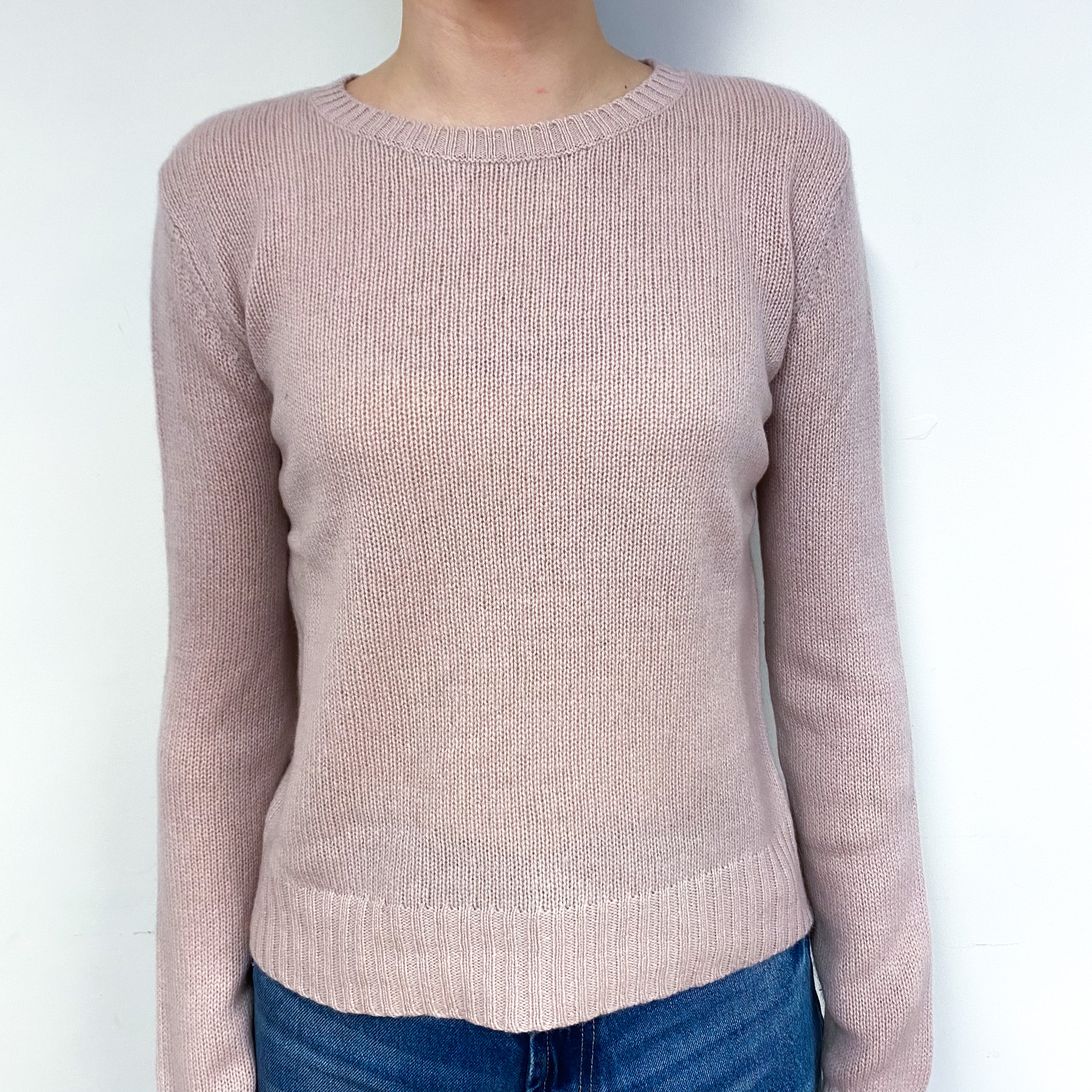 Pale Mauve Pink Cashmere Crew Neck Jumper Extra Small