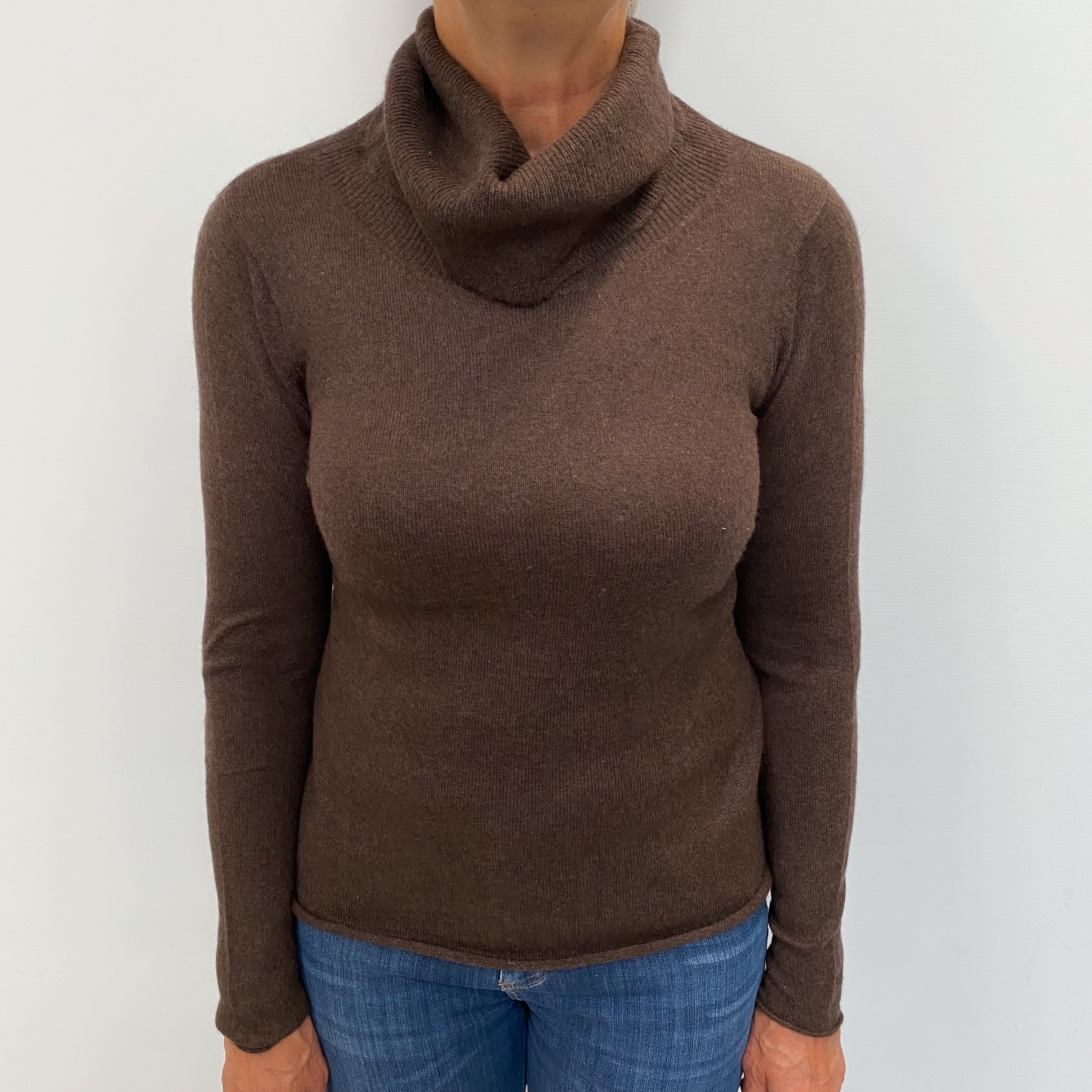 Mole Brown Cashmere Cowl Neck Jumper Medium