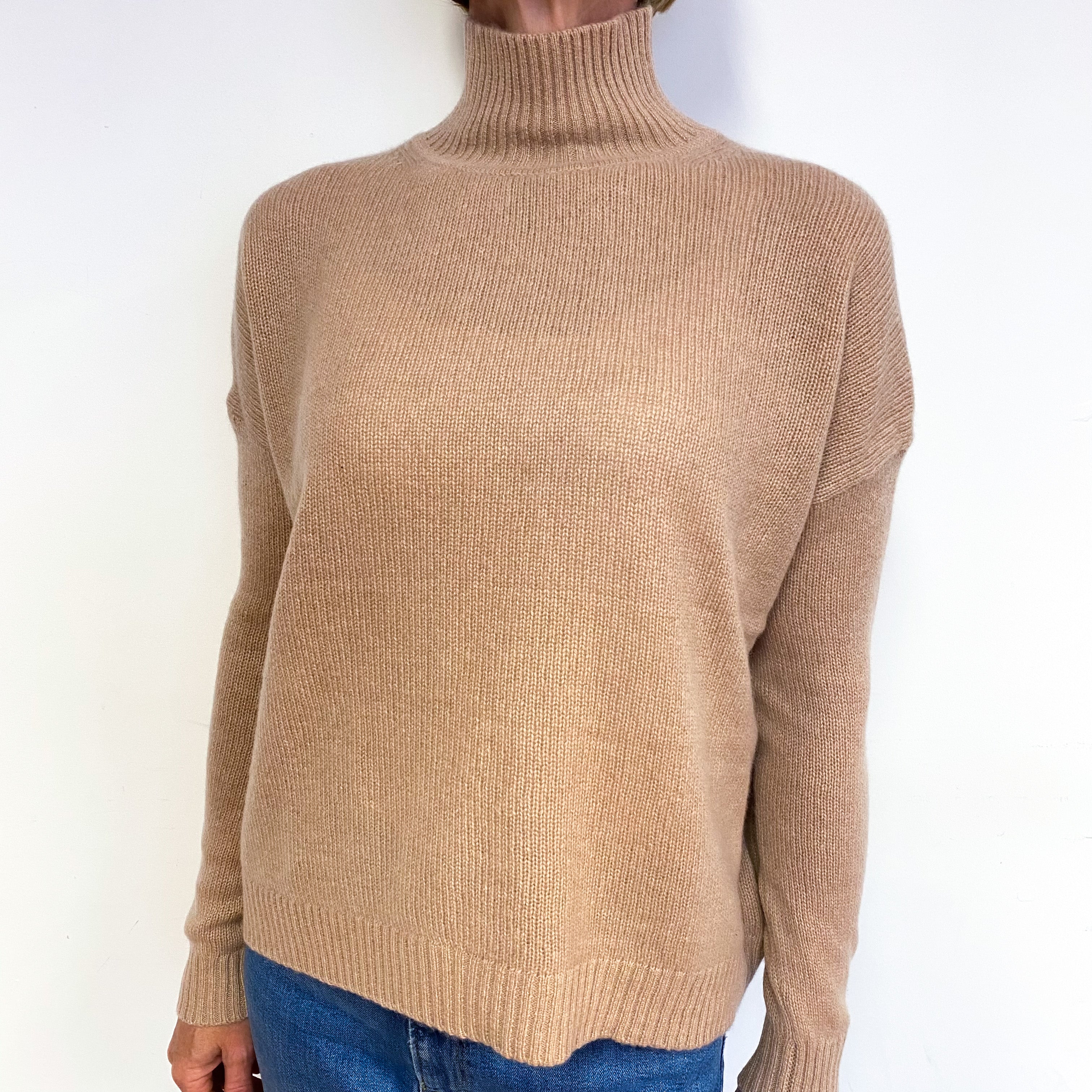 Fudge Brown Boxy Cashmere Turtle Neck Jumper Medium