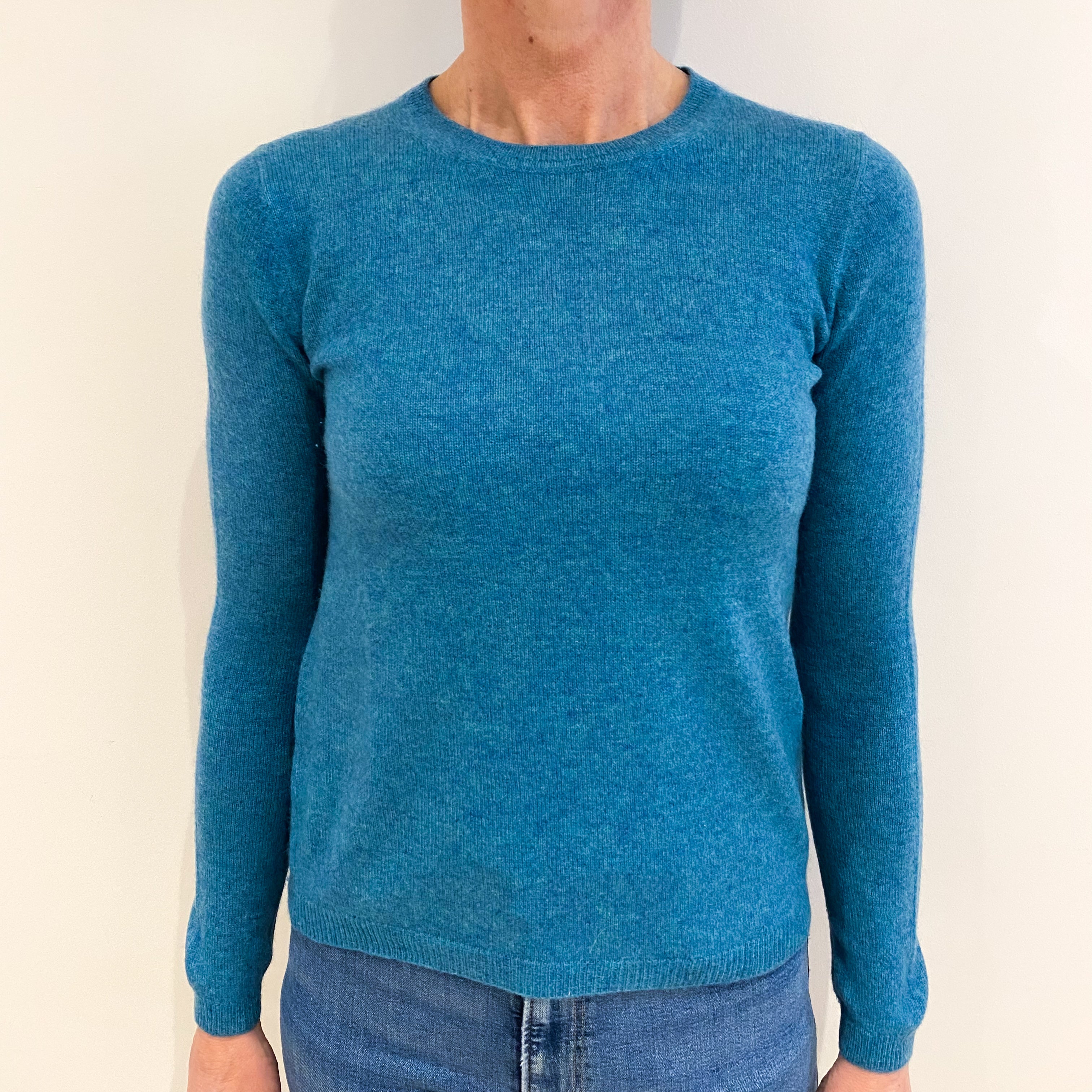 Aqua Blue Cashmere Crew Neck Jumper Small