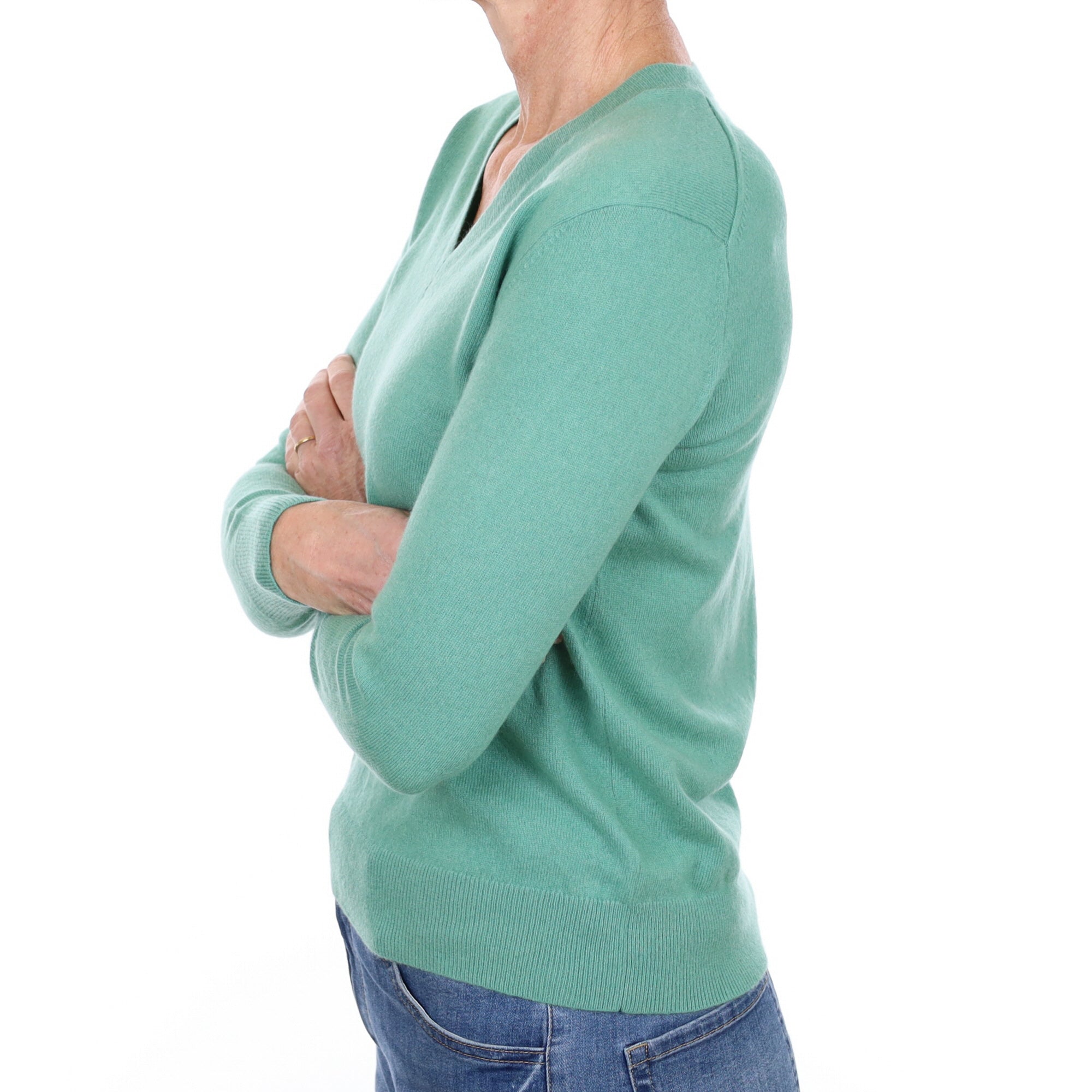 Everglade Green Cashmere V Neck Jumper Small
