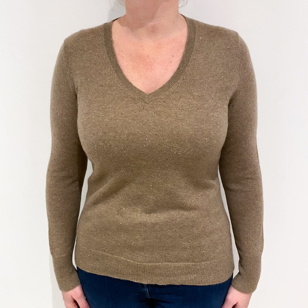 Fudge Marl Cashmere V Neck Jumper Large