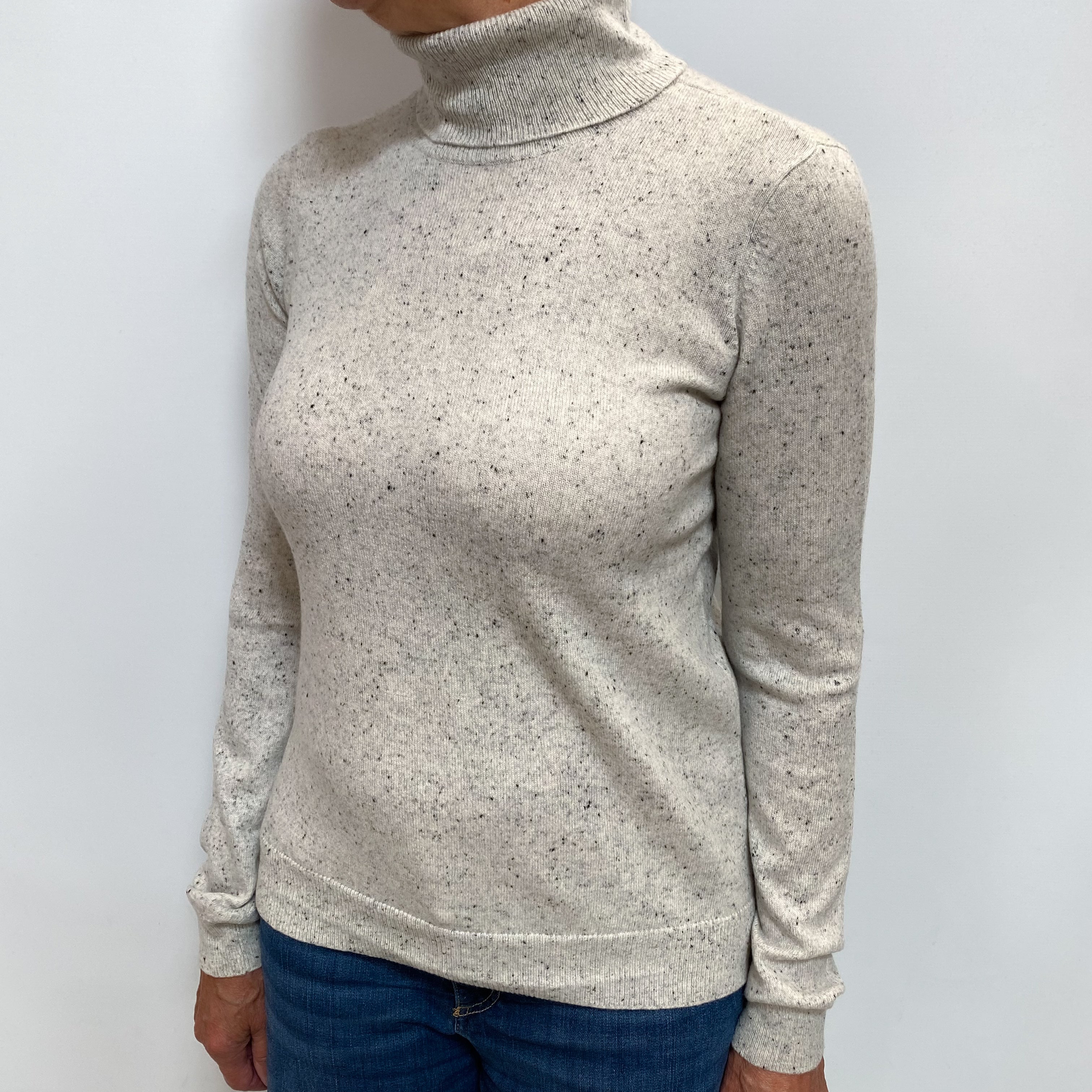 Orvis Mist Grey Flecked Cashmere Polo Neck Jumper Medium