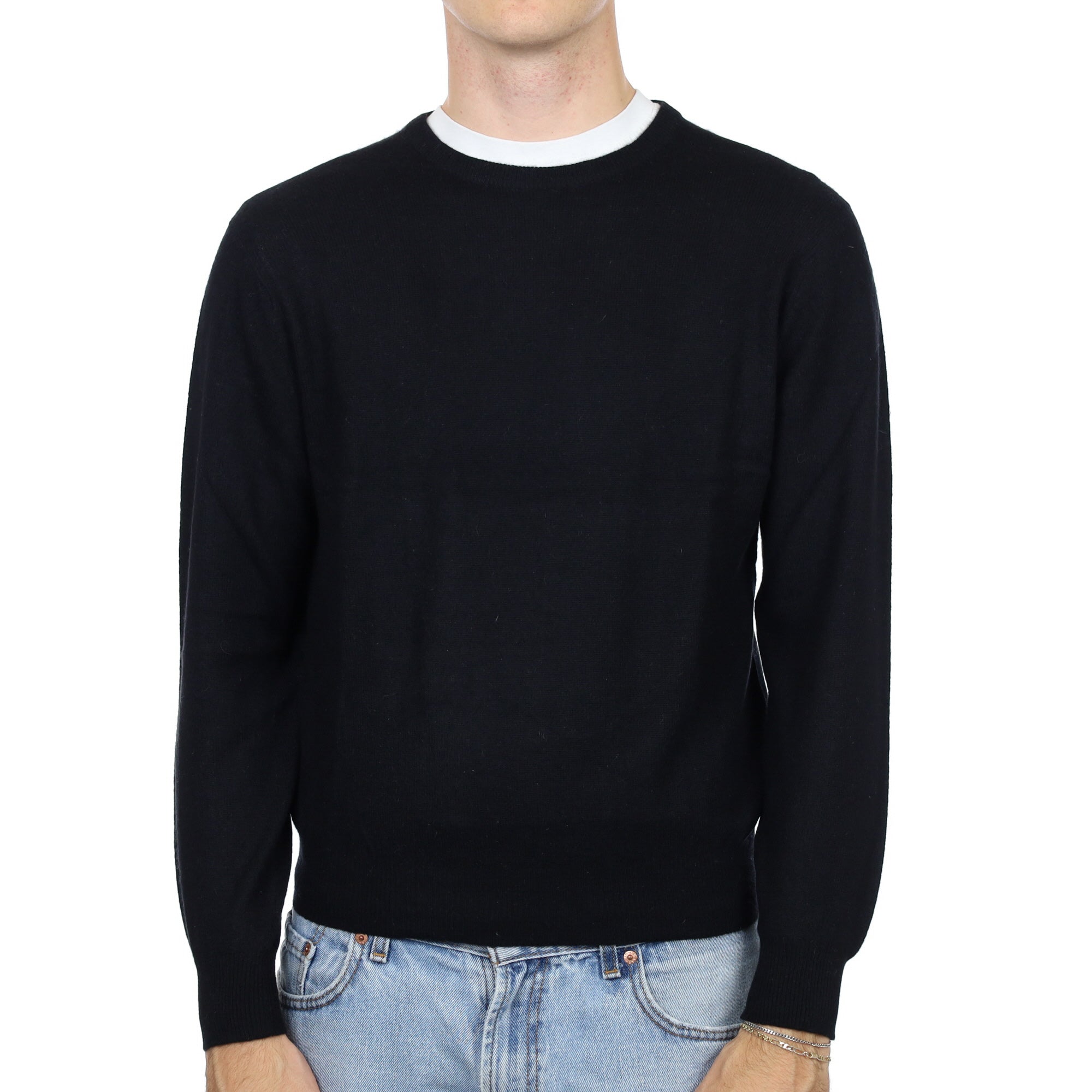 Men's Black Cashmere Crew Neck Jumper Medium