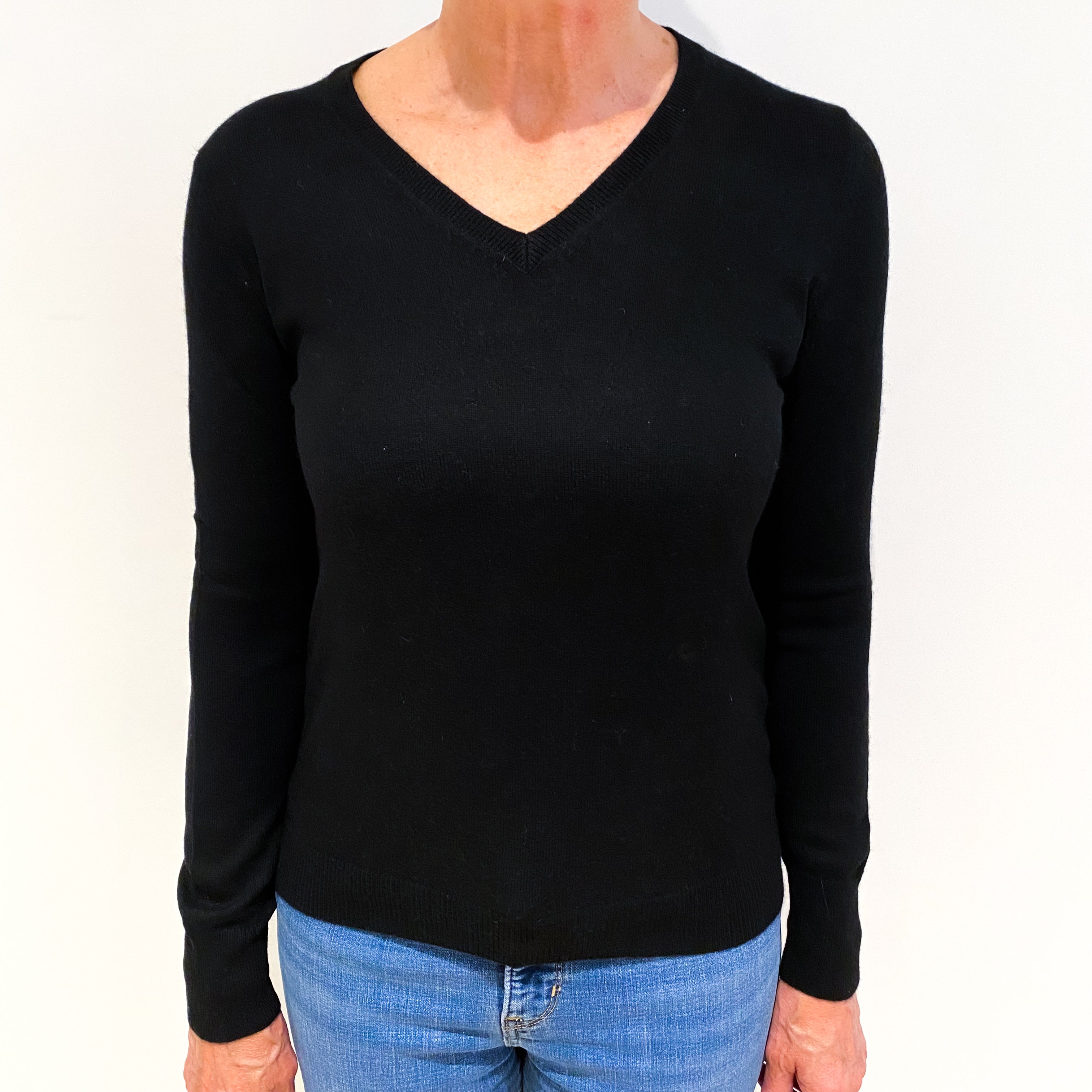 Black Cashmere V Neck Jumper Medium