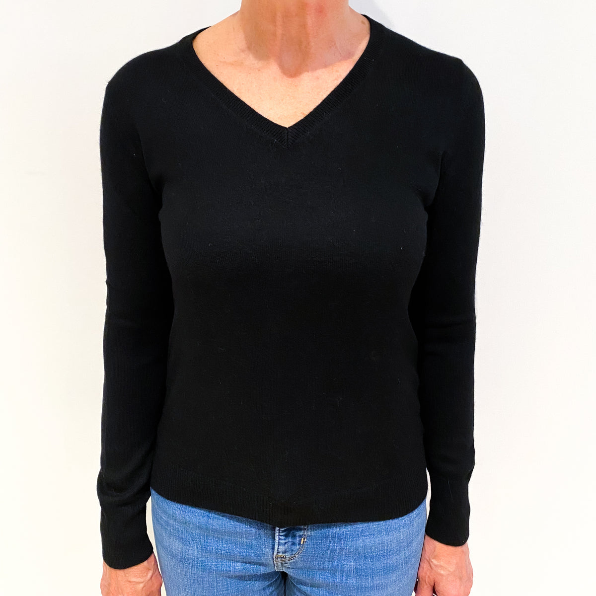 Black Cashmere V Neck Jumper Medium