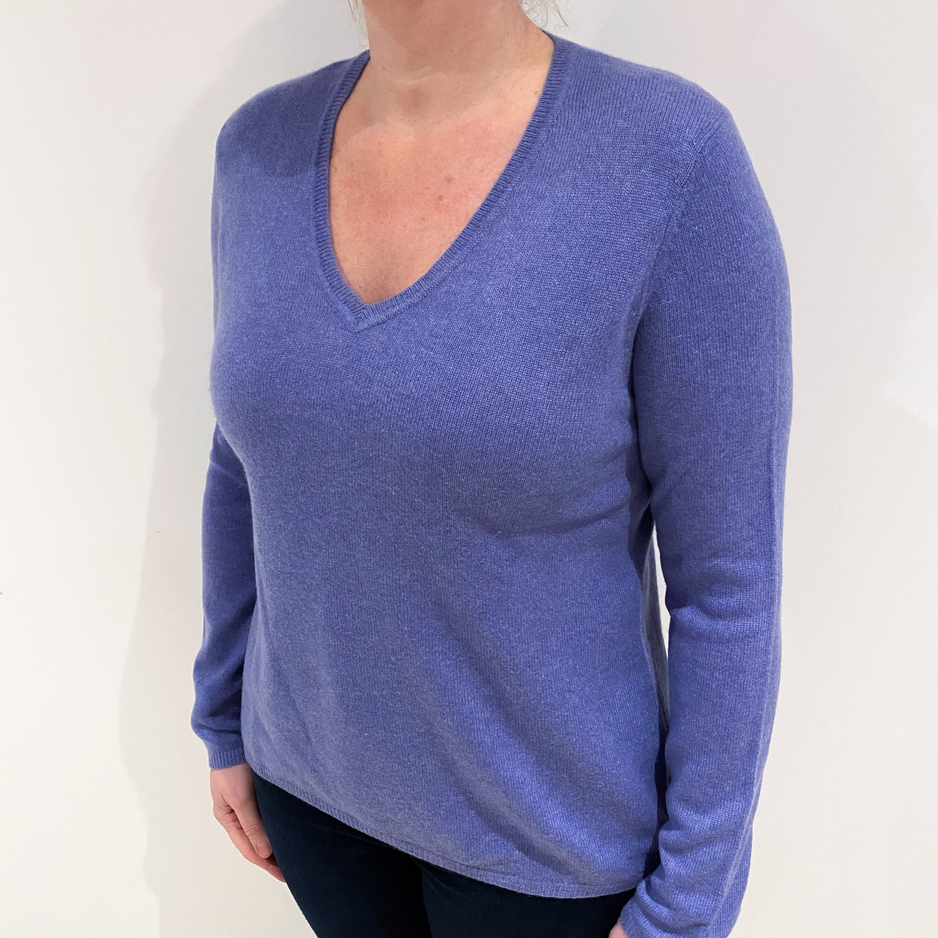 Lilac Purple Cashmere V Neck Jumper Large