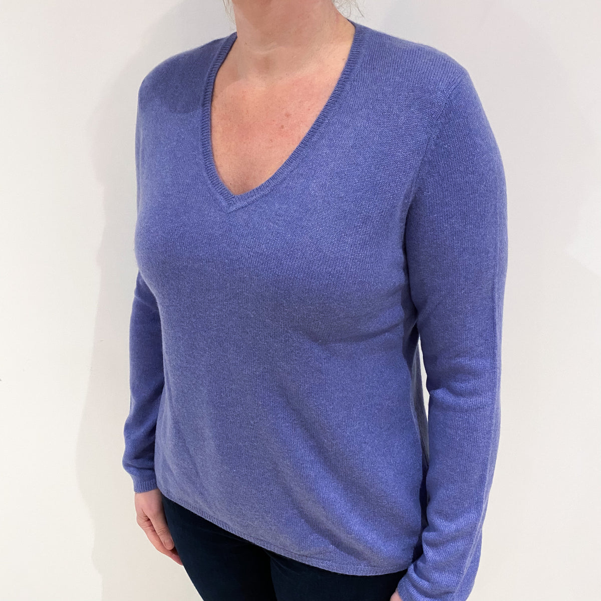 Lilac Purple Cashmere V Neck Jumper Large