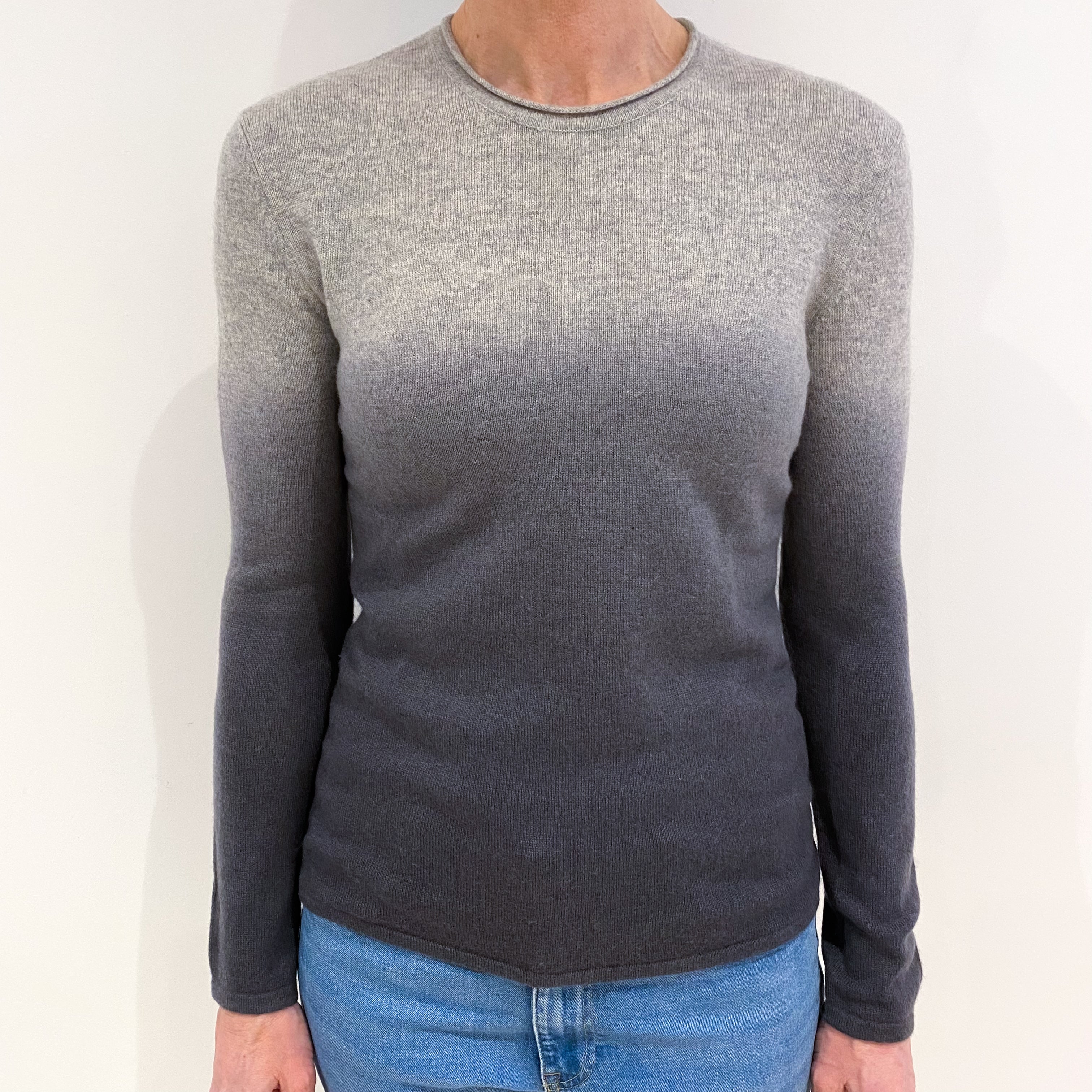 Smoke Grey Ombré Cashmere Crew Neck Jumper Small