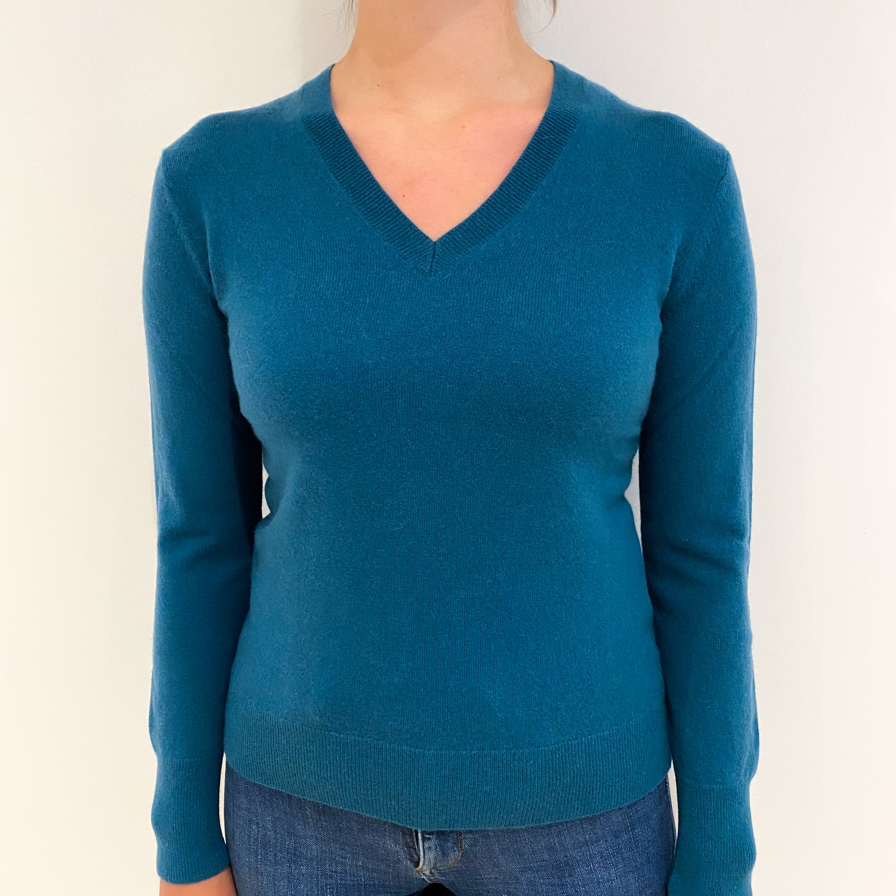 Forest Green Cashmere V Neck Jumper Small