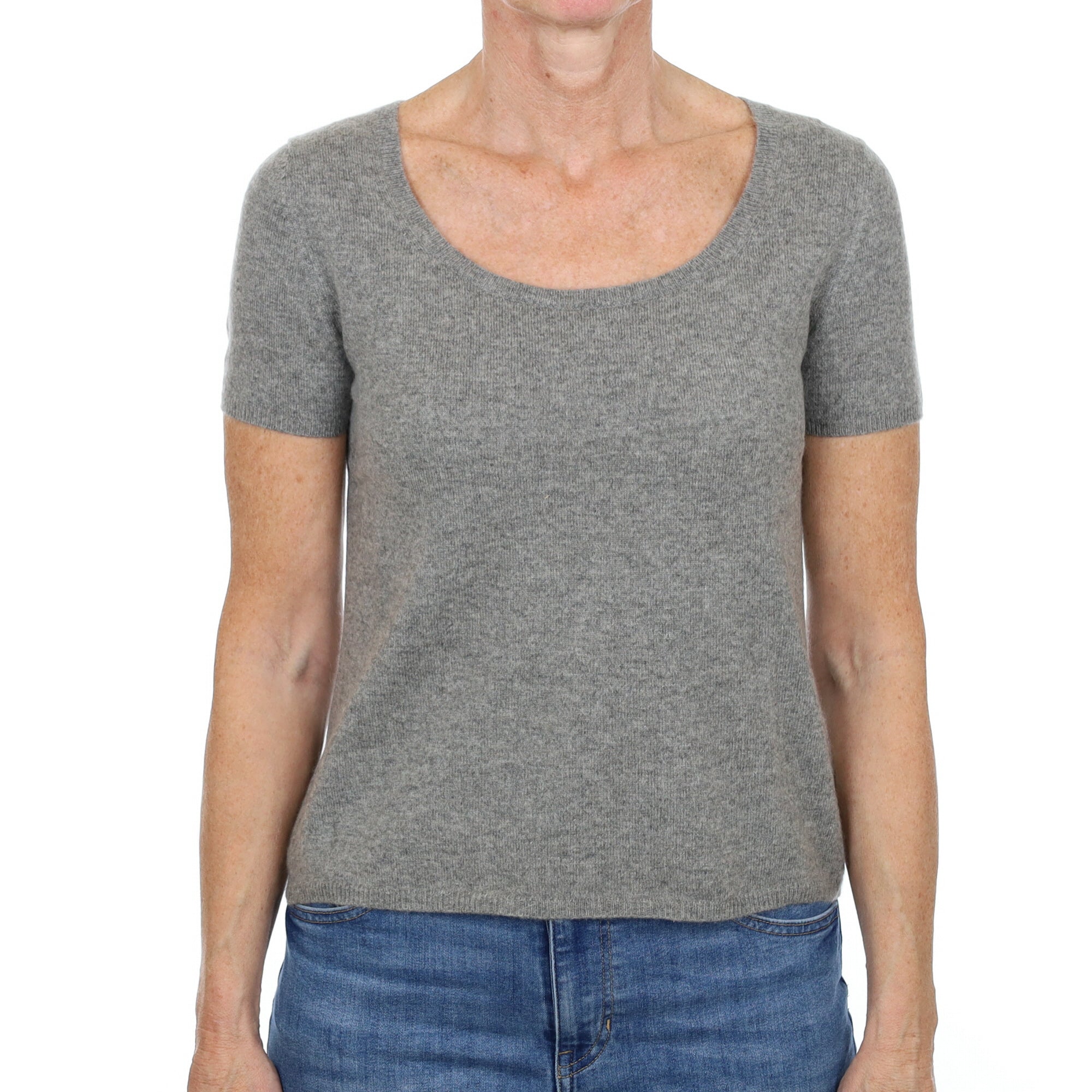 Ash Grey Cashmere Crew Neck Short Sleeved Jumper Small