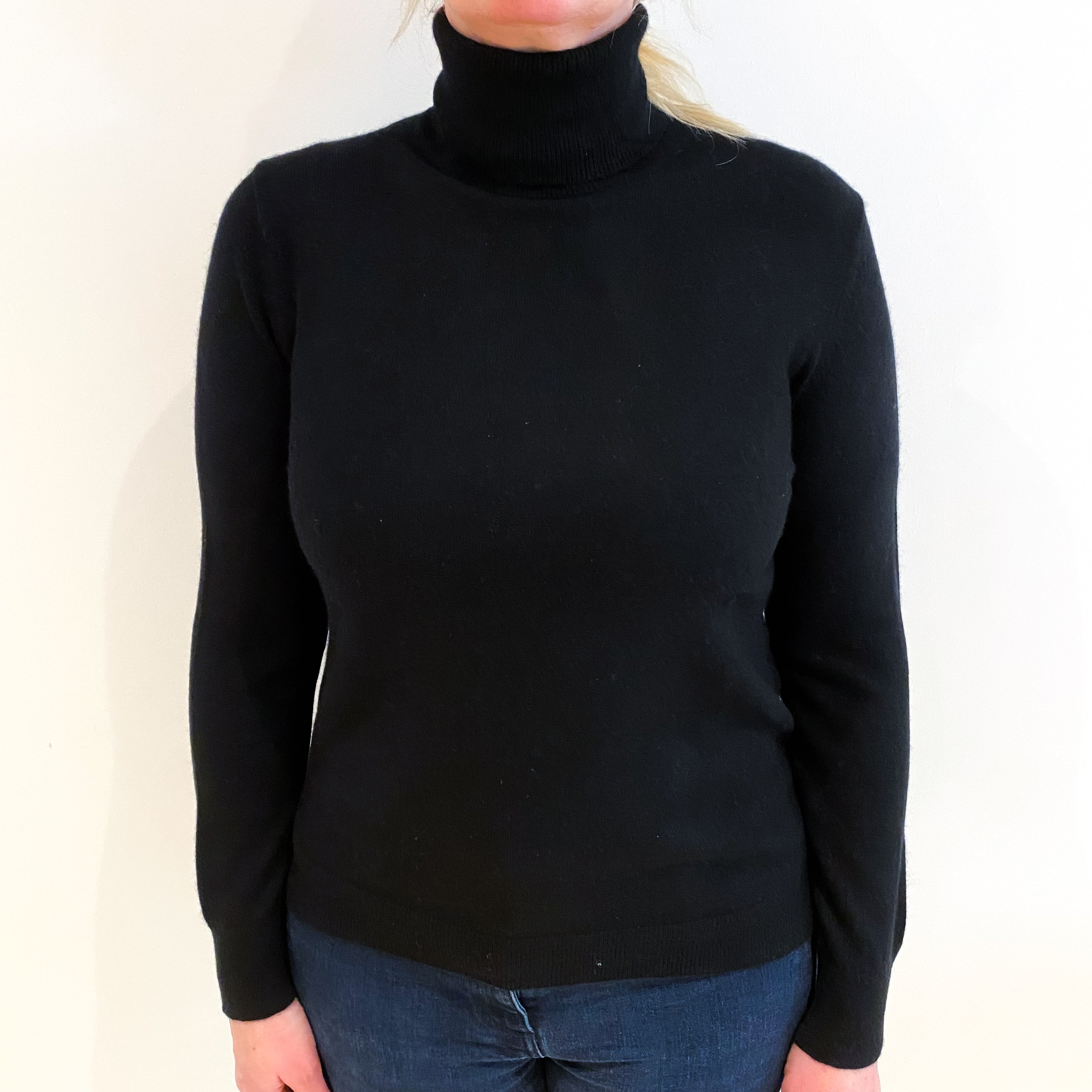 Black Cashmere Polo Neck Jumper Large