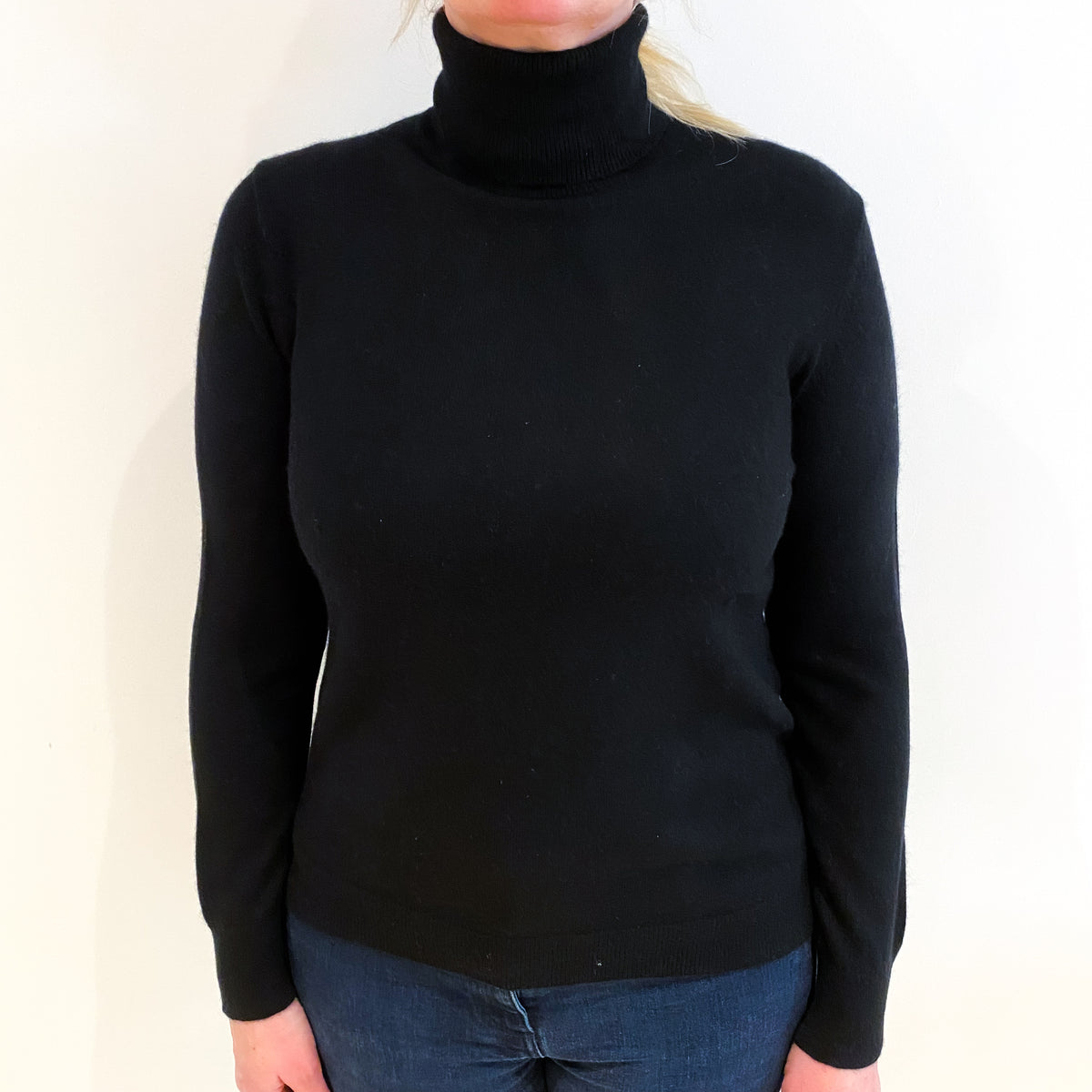Black Cashmere Polo Neck Jumper Large