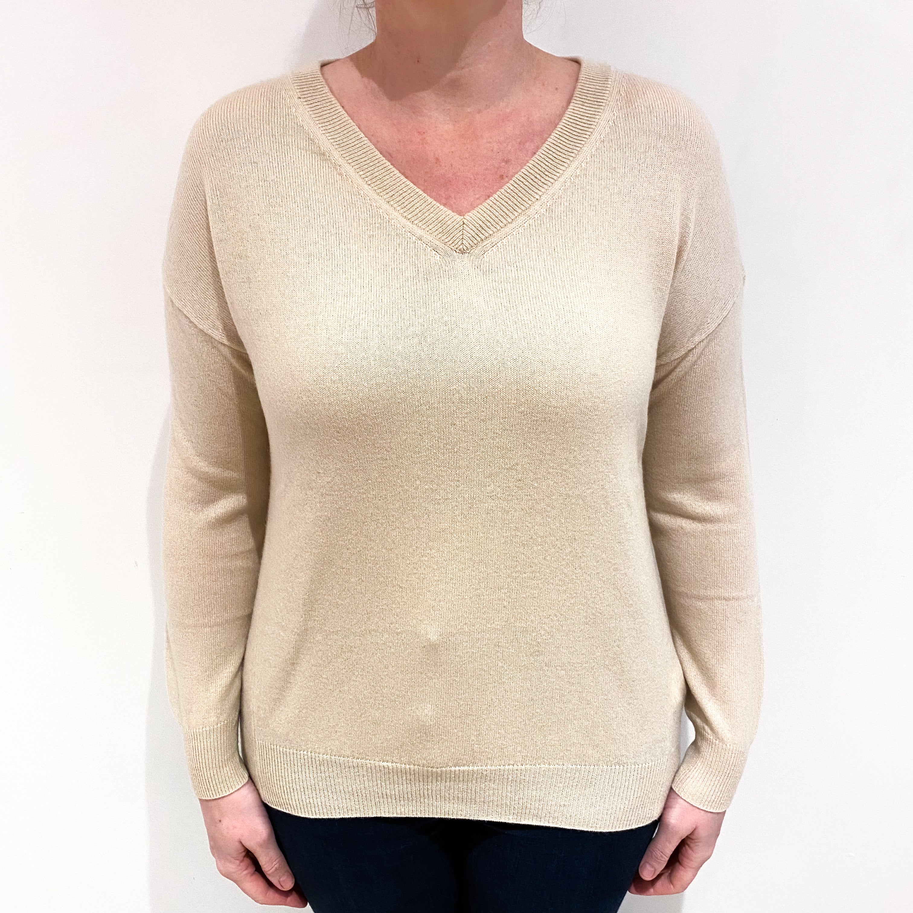 Framework Sand Beige Cashmere V Neck Jumper Large