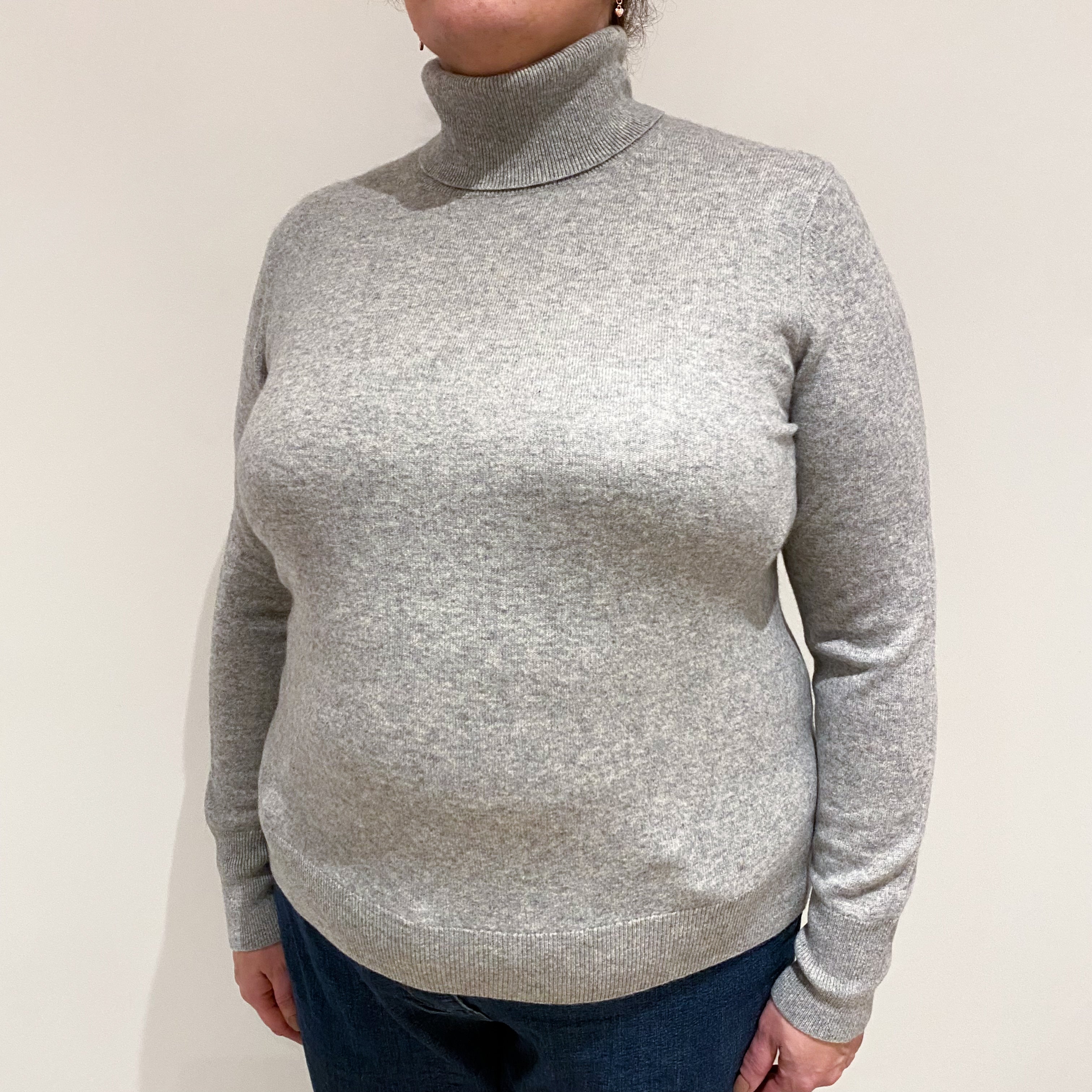 Smoke Grey Cashmere Polo Neck Jumper Extra Large