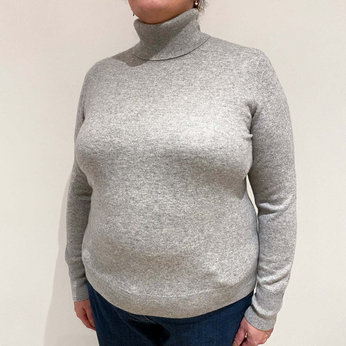 Smoke Grey Cashmere Polo Neck Jumper Extra Large
