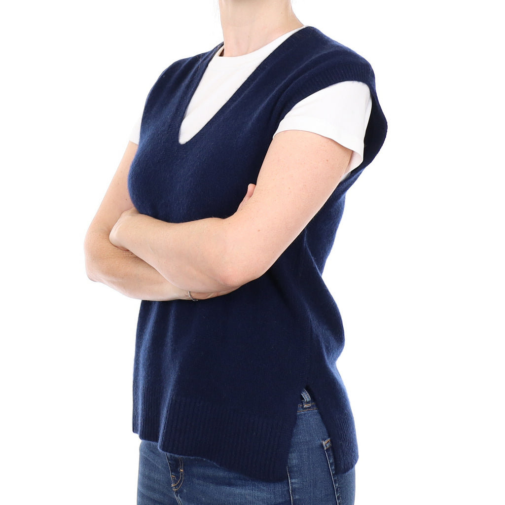 Brand New Navy Luxury Cashmere Tank Top Small UK 8-10