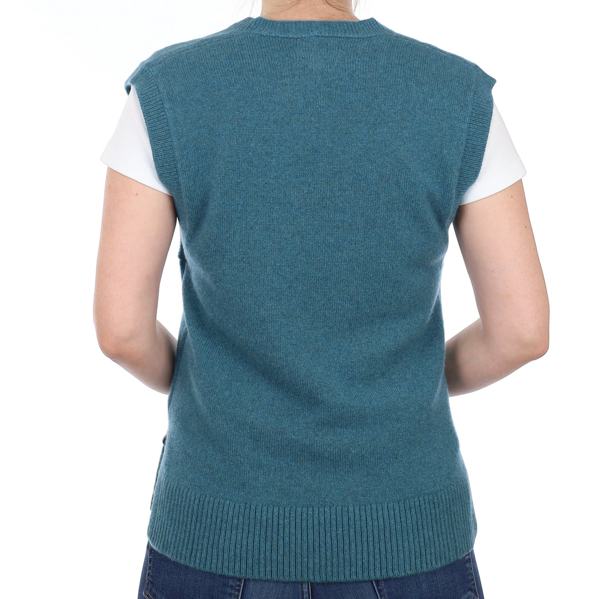 Brand New Ocean Green Luxury Cashmere Tank Top Small UK 8-10