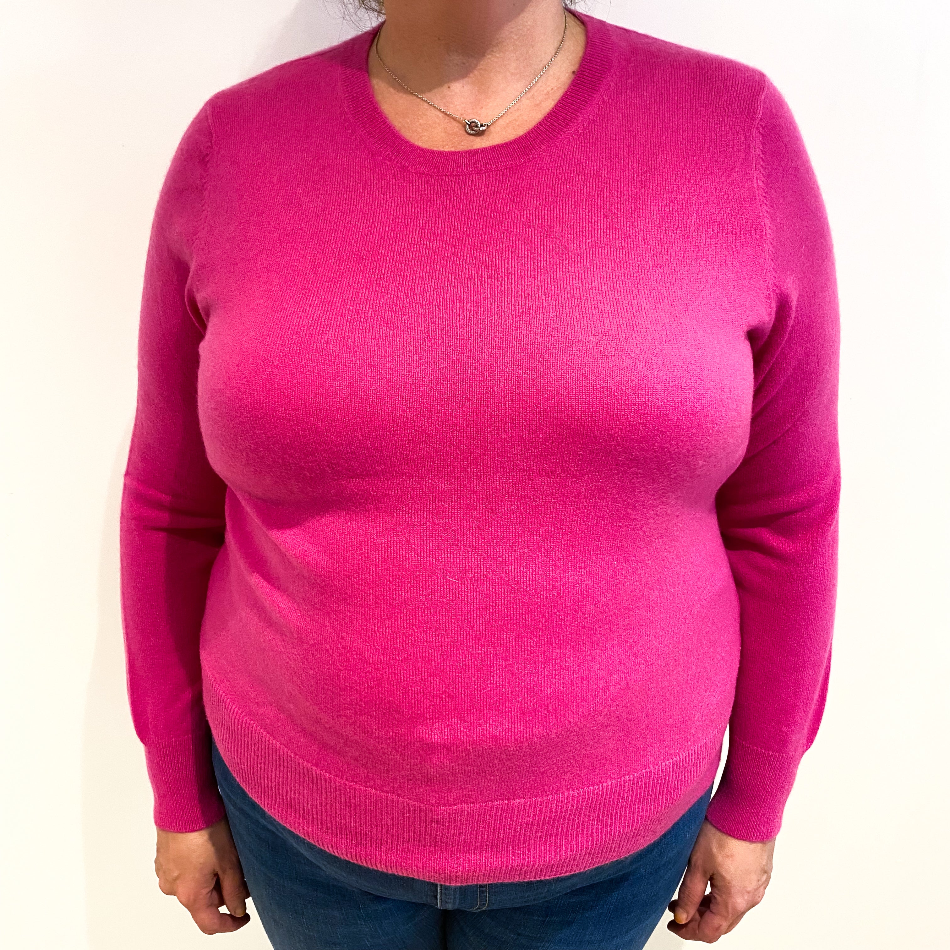Hot Pink Cashmere Crew Neck Jumper Extra Large