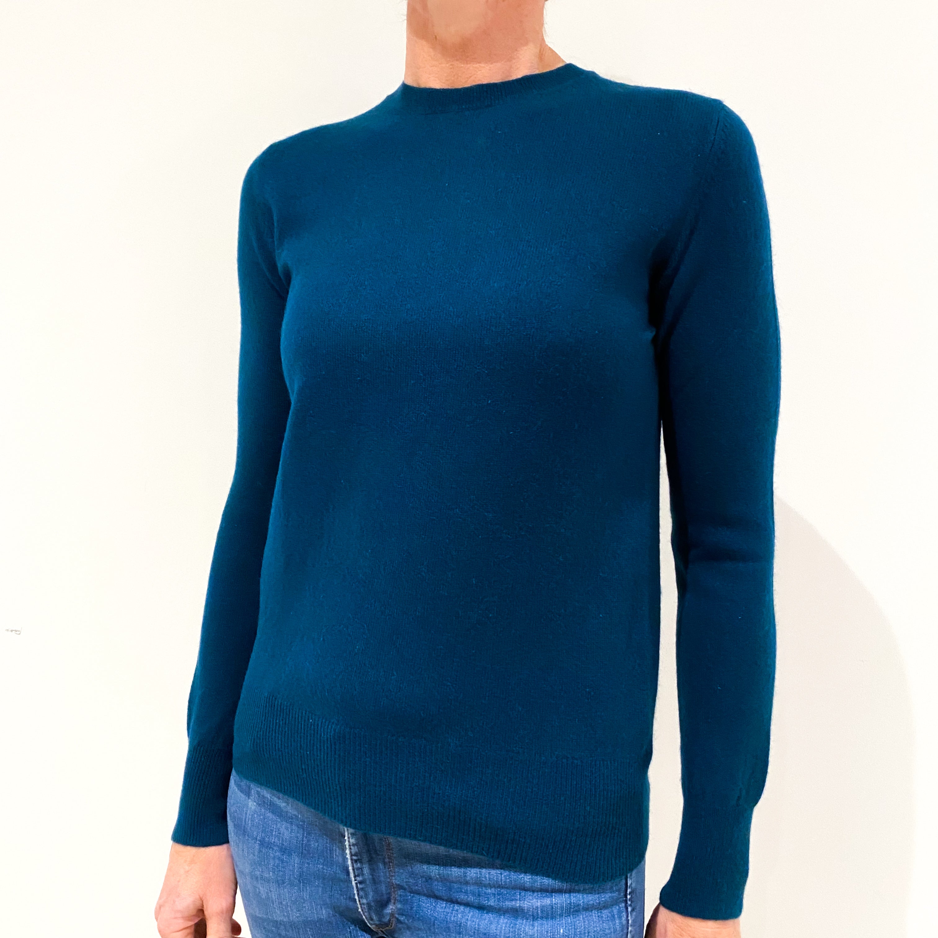 Petrol Blue Cashmere Crew Neck Jumper Small