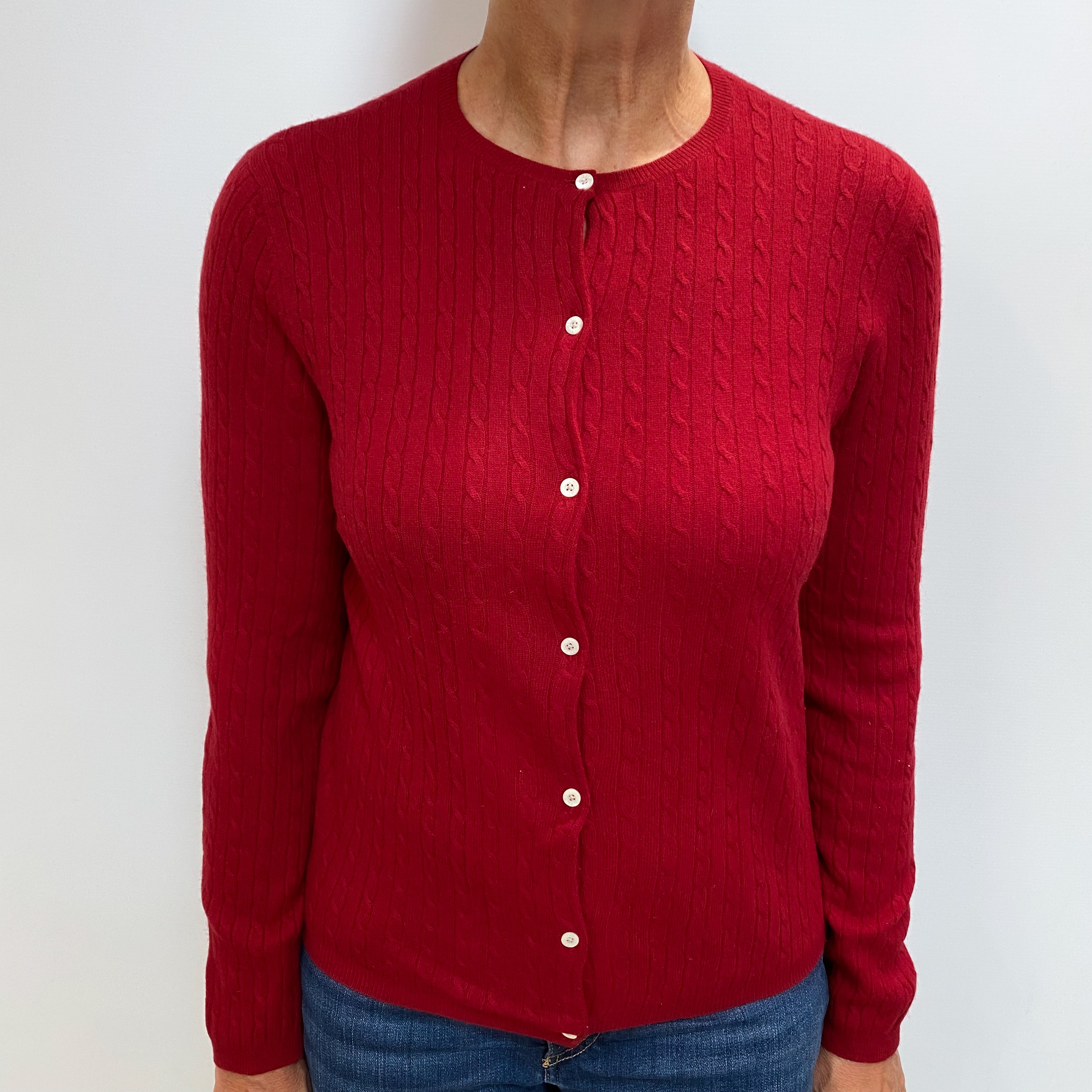 Crimson Red Cashmere Crew Cardigan Medium