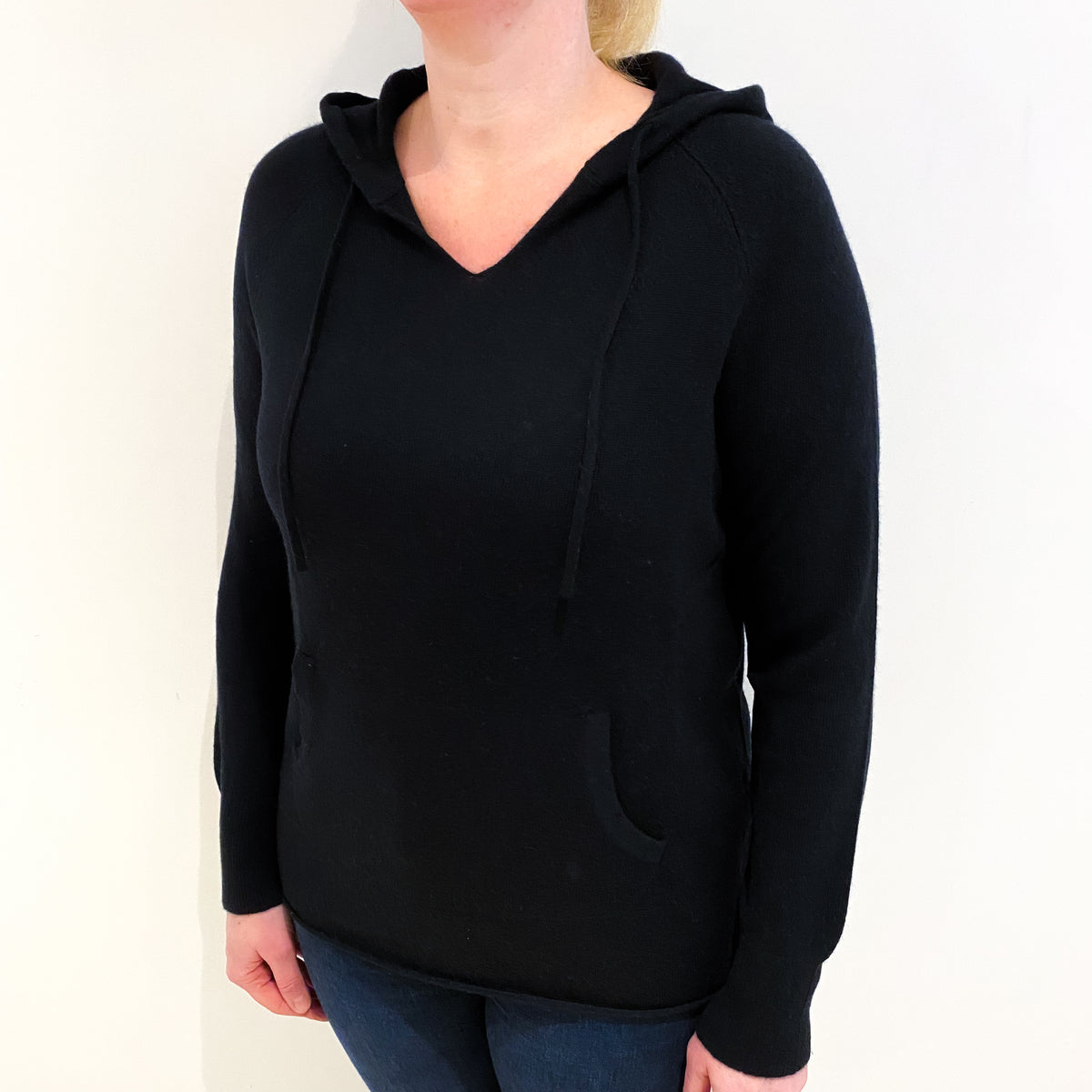 Black Cashmere Hoodie Jumper Large