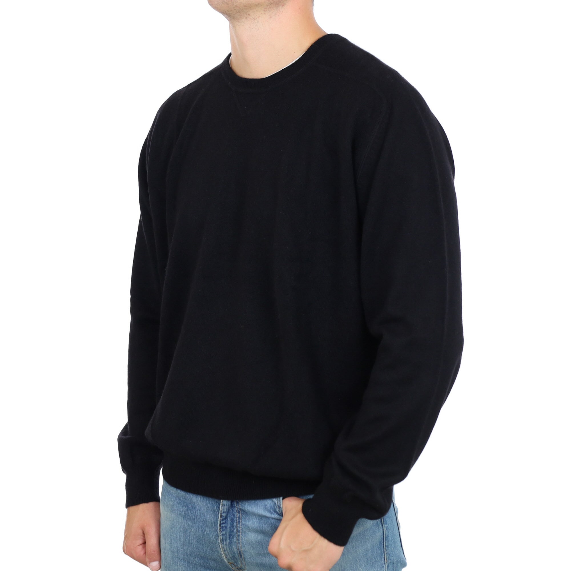 Men's Black Cashmere Crew Neck Sweatshirt Jumper XXL