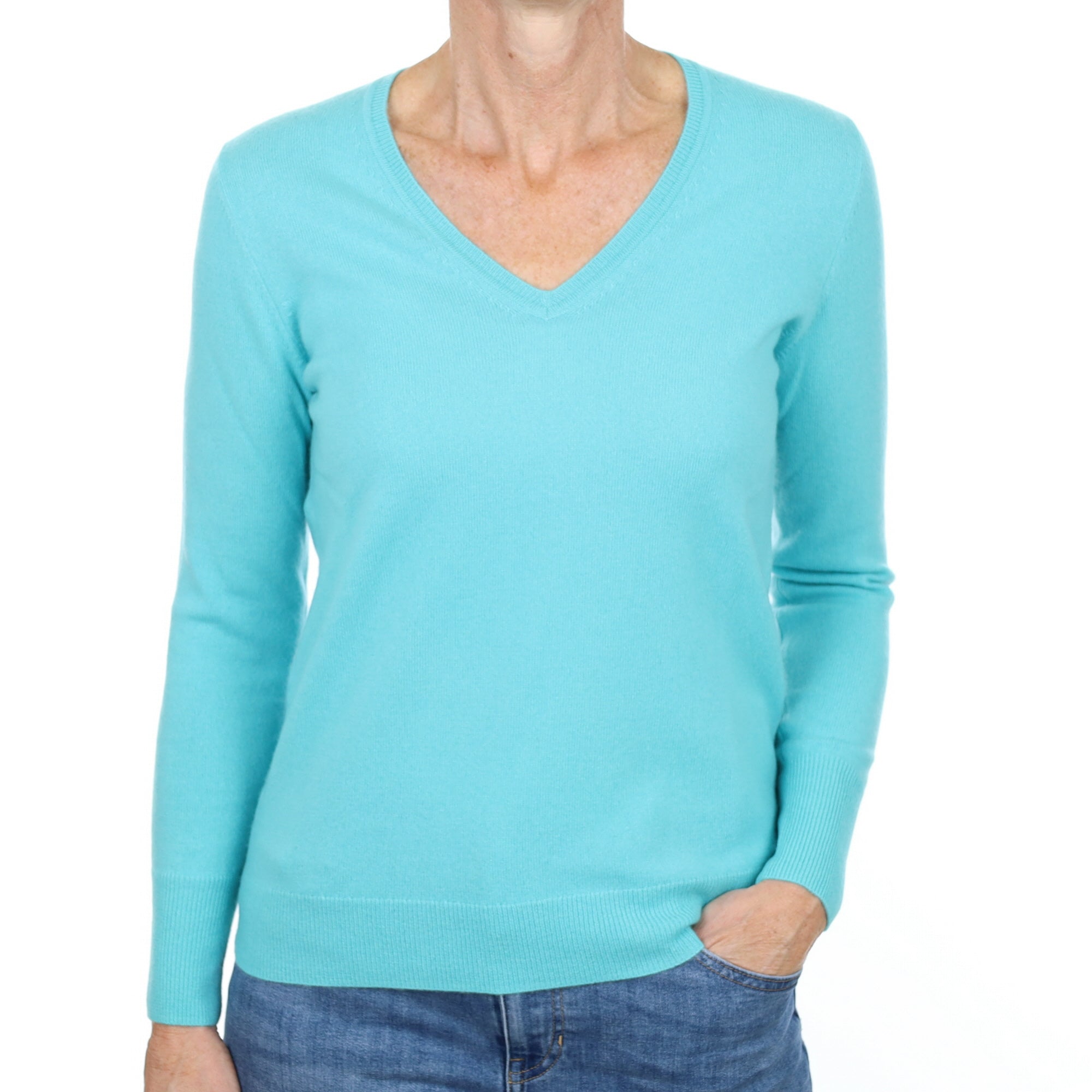 New Aquamarine Cashmere V Neck Jumper Small