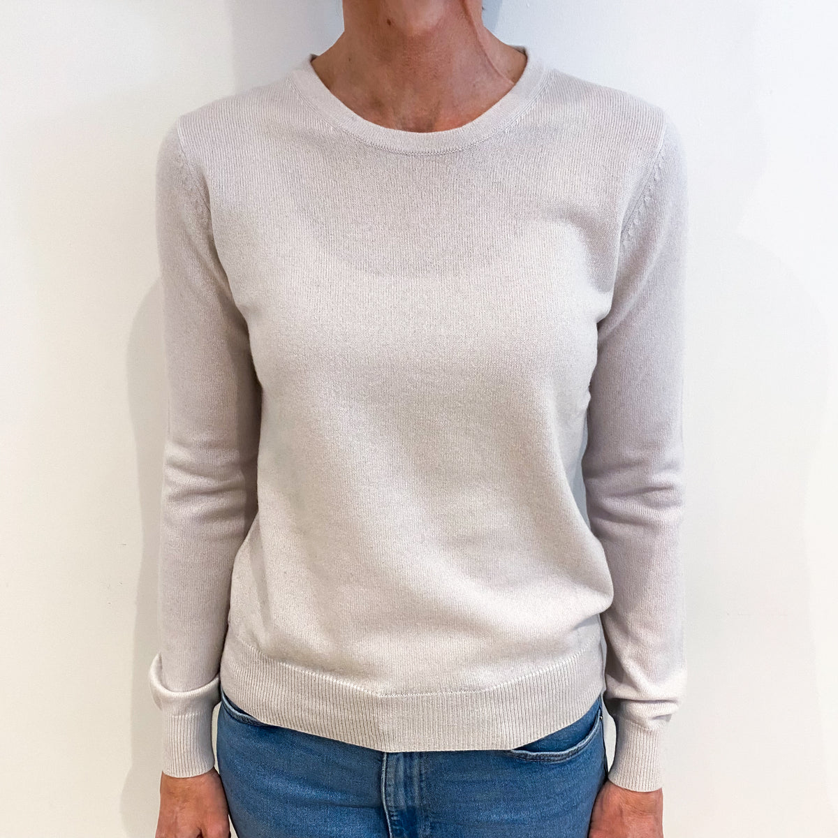 Alabaster White Cashmere Crew Neck Jumper Small