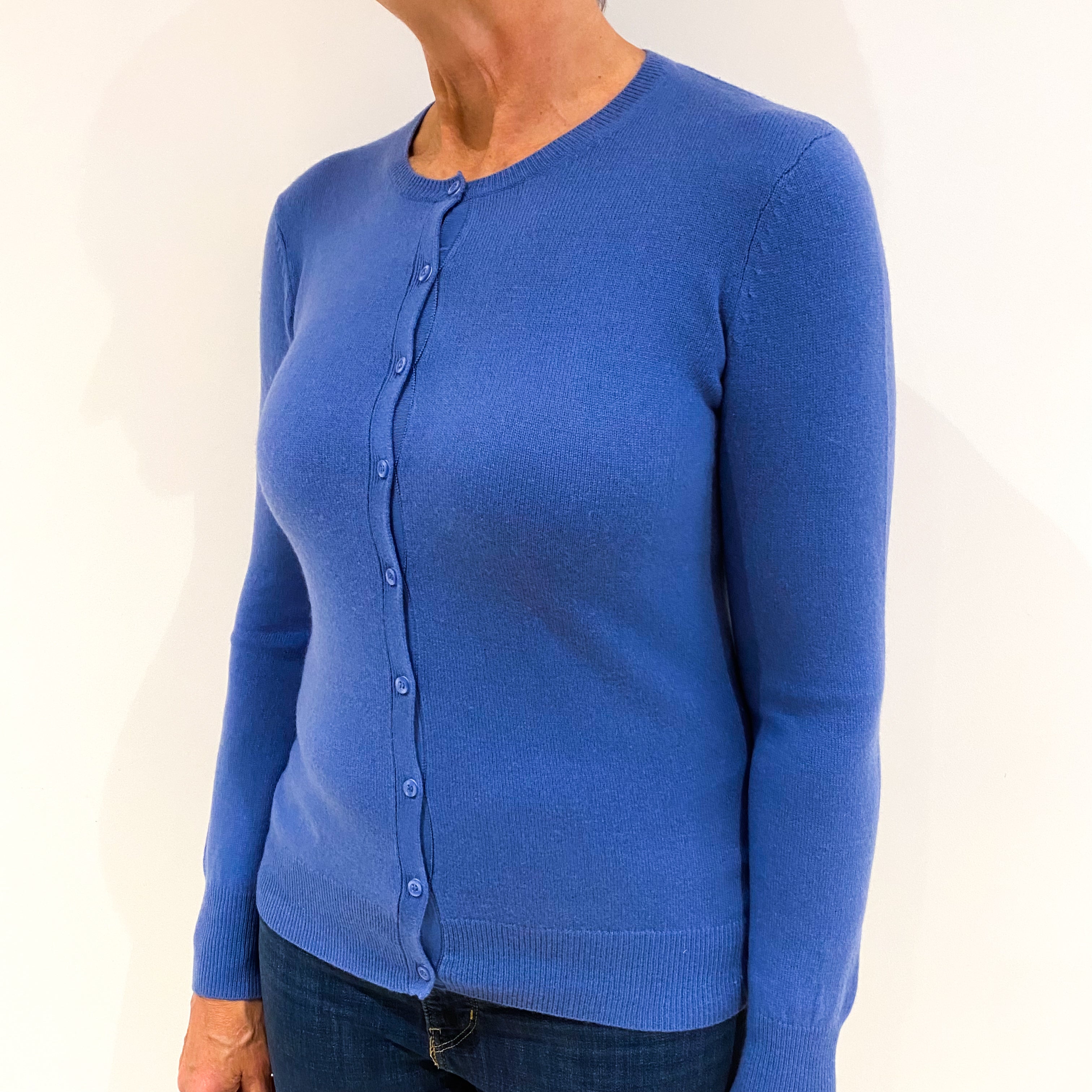 Muted Cornflower Blue Cashmere Crew Neck Cardigan Medium