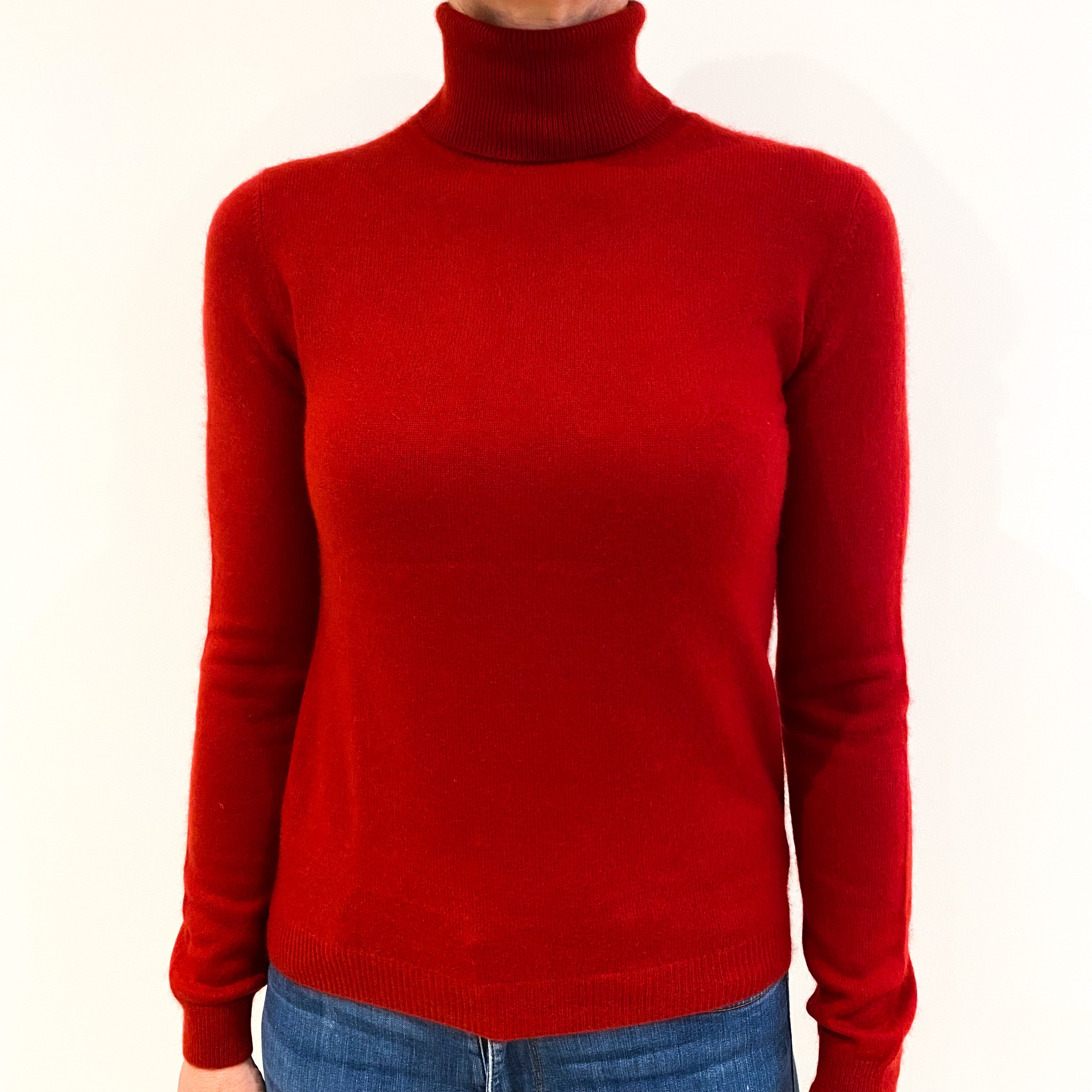 Scarlet Red Cashmere Polo Neck Jumper Small