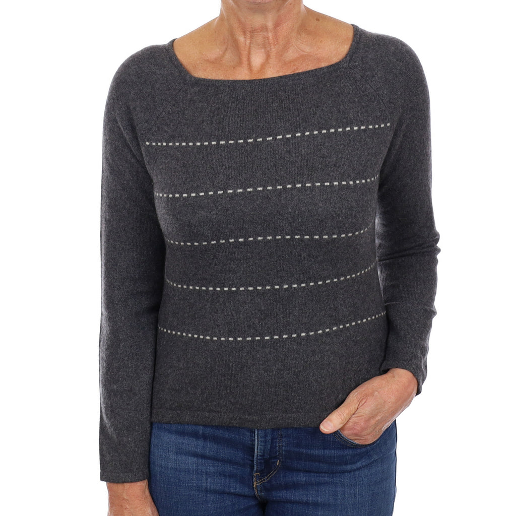 Slate Grey Stripe Cashmere Square Neck Jumper Medium