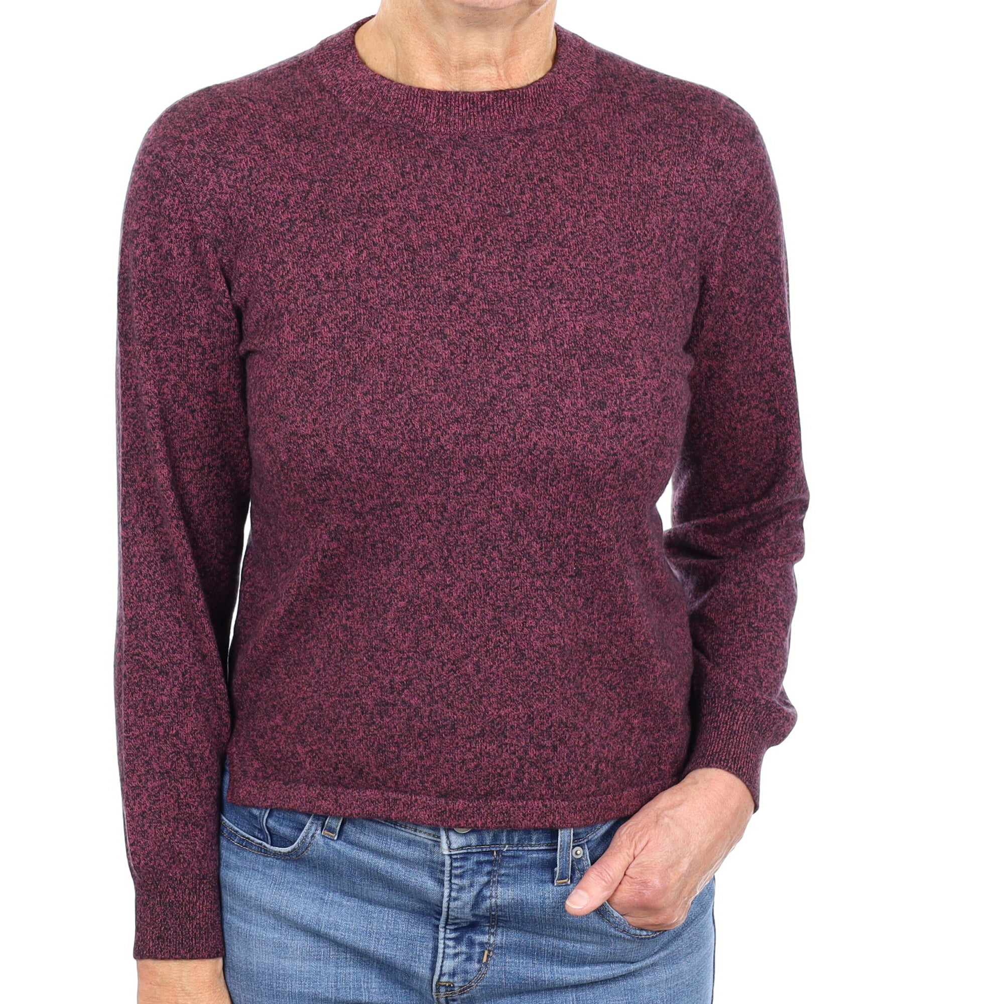 Aubergine Purple Marl Cashmere Crew Neck Jumper Medium